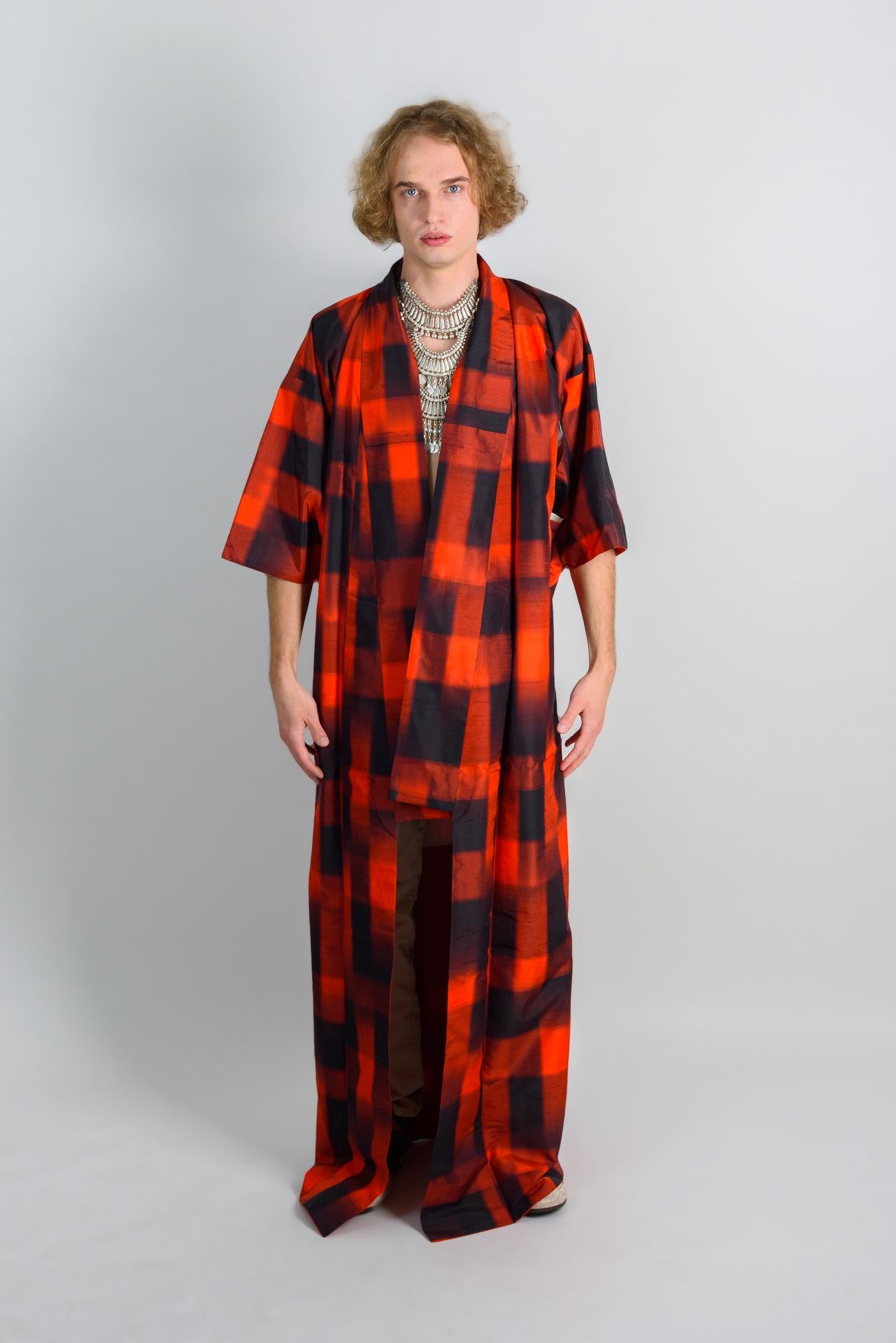 FIRE RITUAL SHAMAN|mens kimono|boho robe|handmade|burning man outfit|japanese fashion|spiritual wear|statement festival