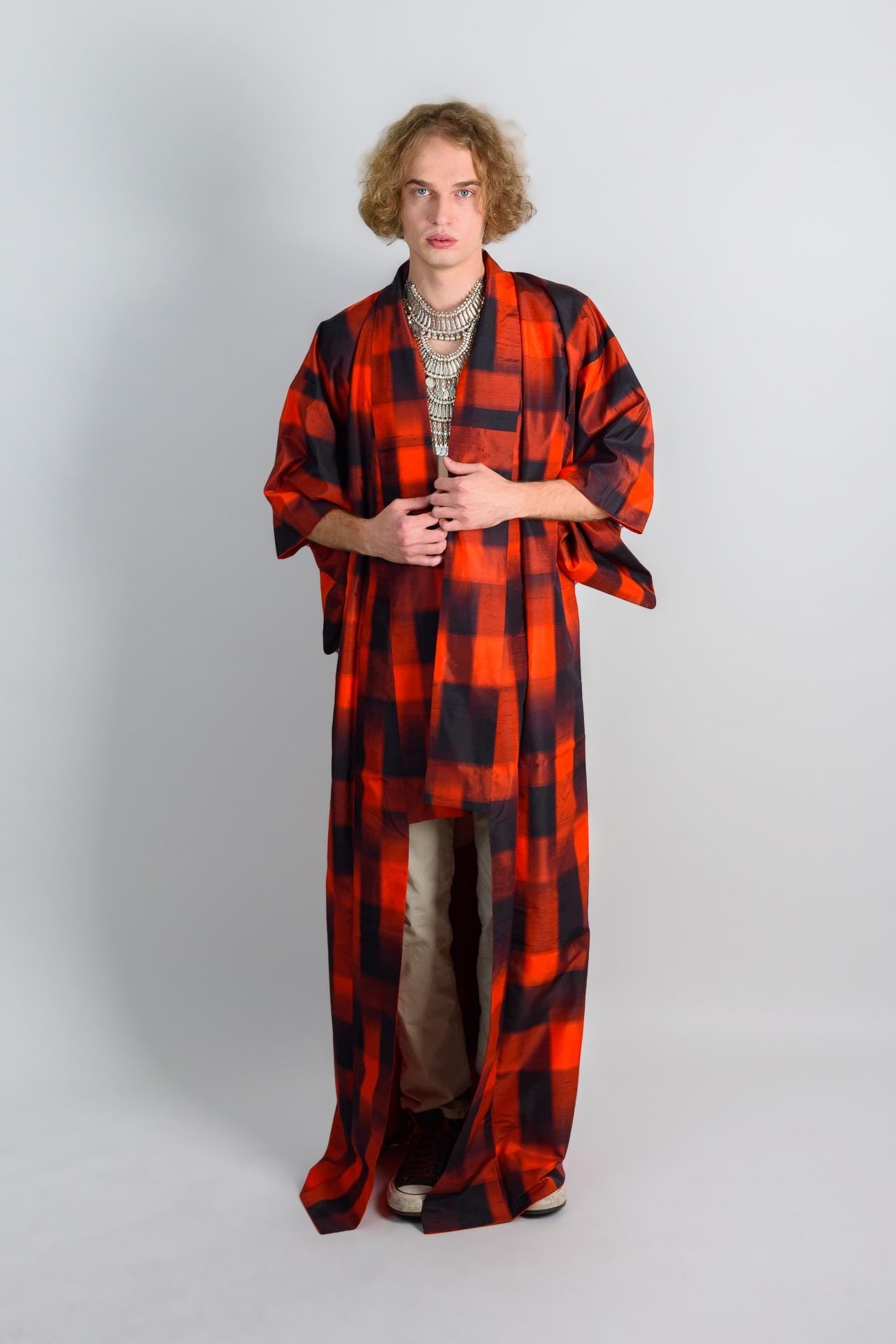 FIRE RITUAL SHAMAN|mens kimono|boho robe|handmade|burning man outfit|japanese fashion|spiritual wear|statement festival