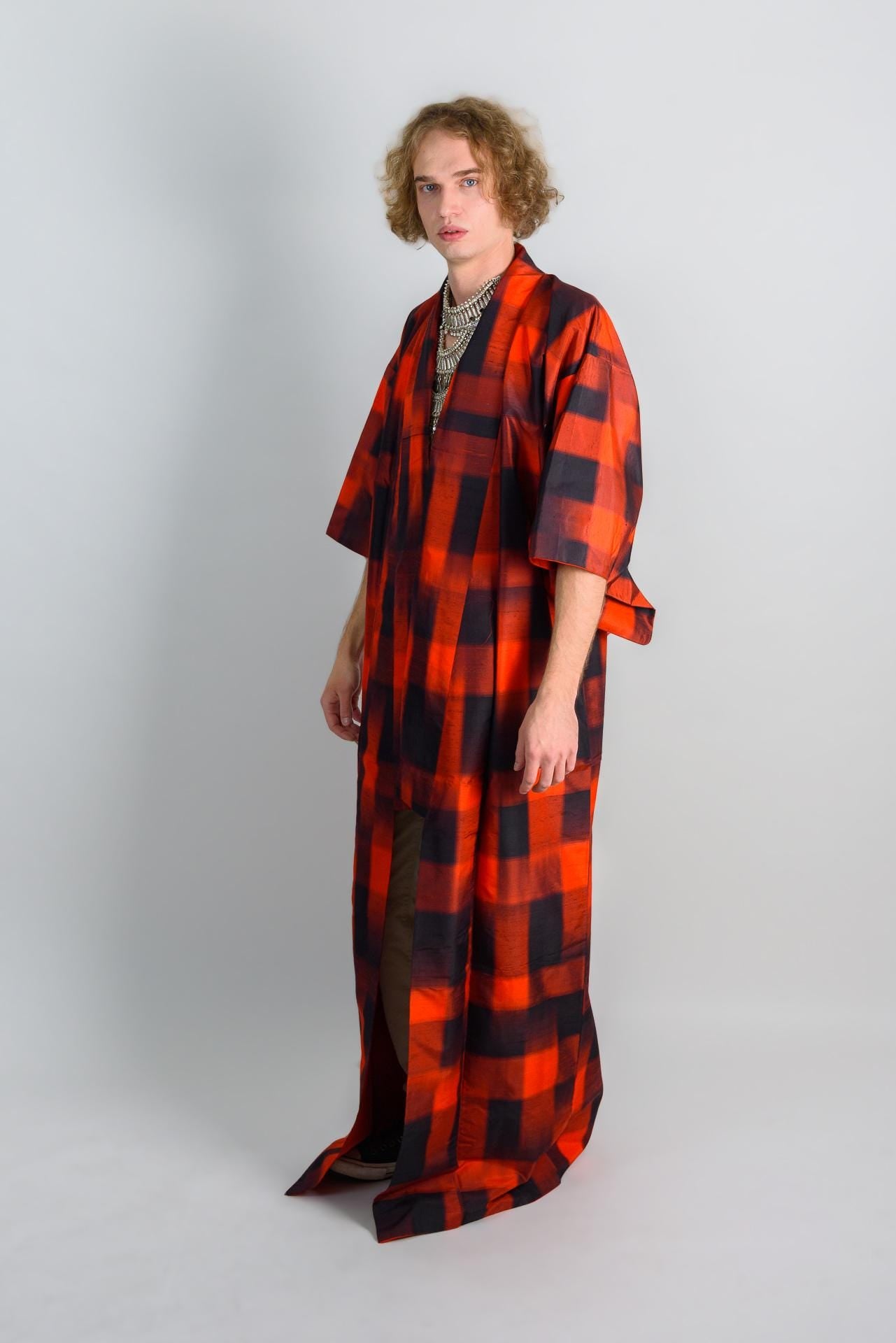FIRE RITUAL SHAMAN|mens kimono|boho robe|handmade|burning man outfit|japanese fashion|spiritual wear|statement festival