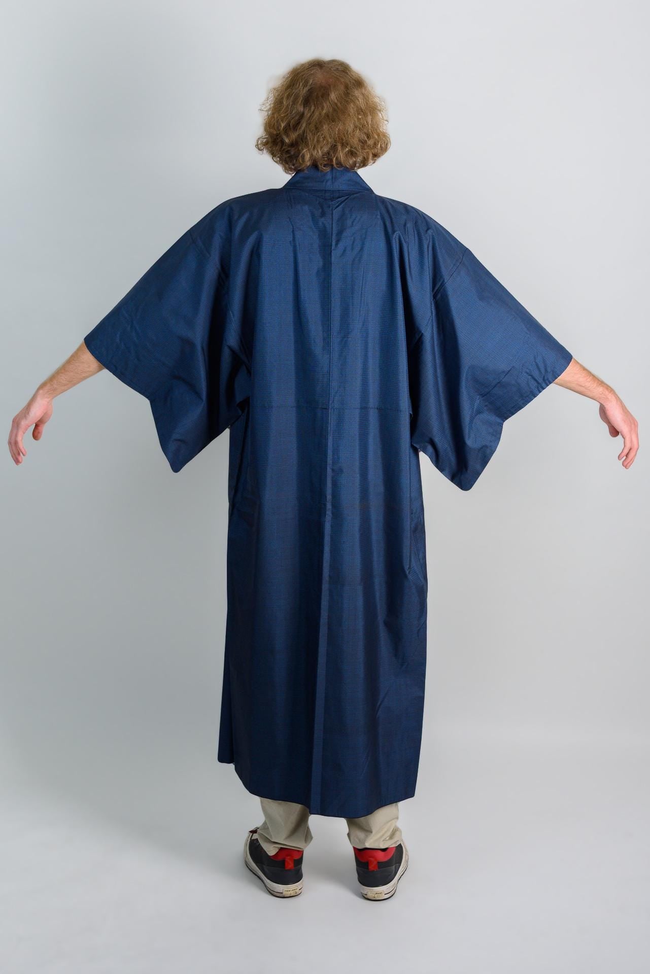 Handmade Indigo Kimono Robe: Japanese Minimalist Darkwear