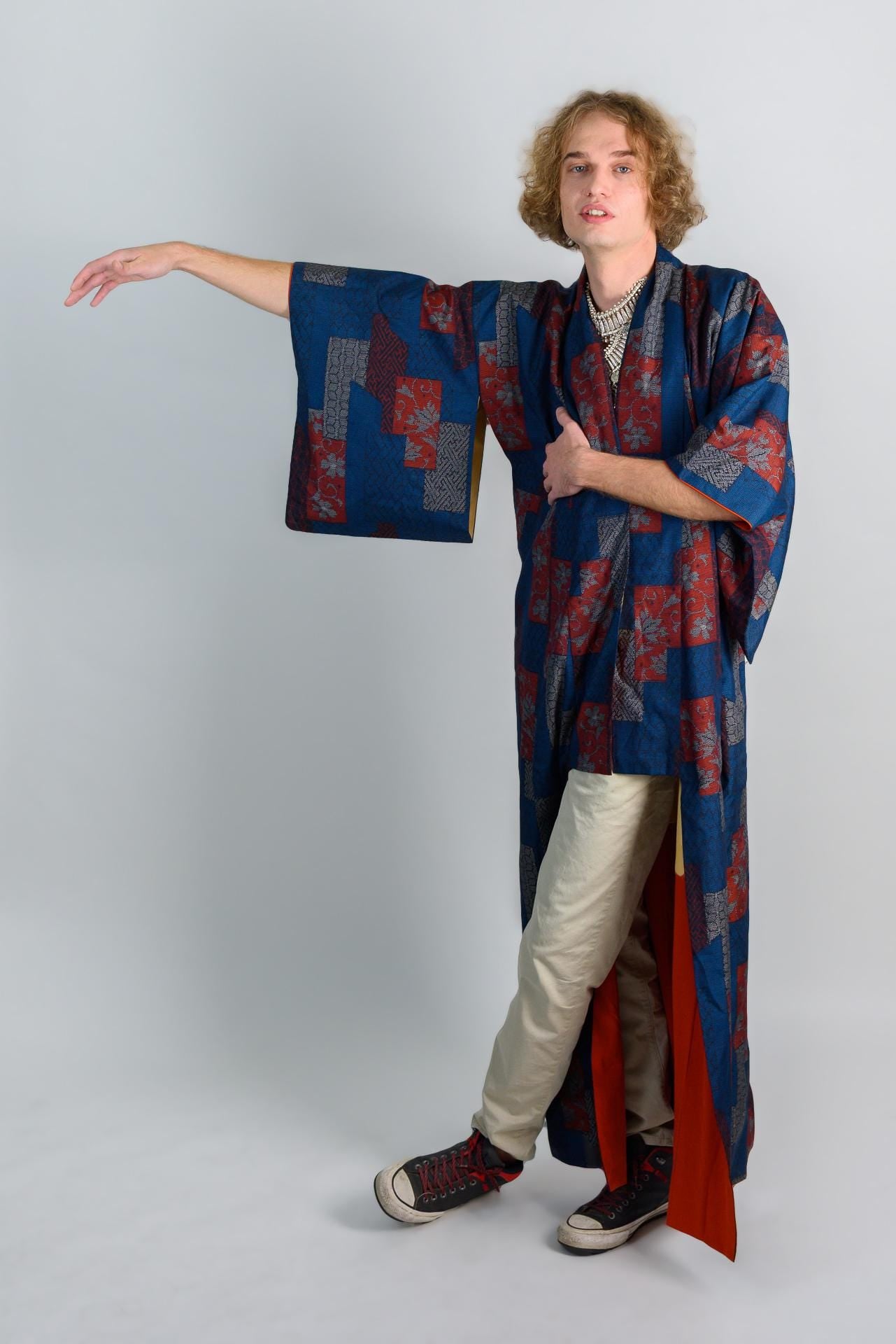 Handmade Japanese Kimono Robe: Indigo Block Print Boho Festival Wear