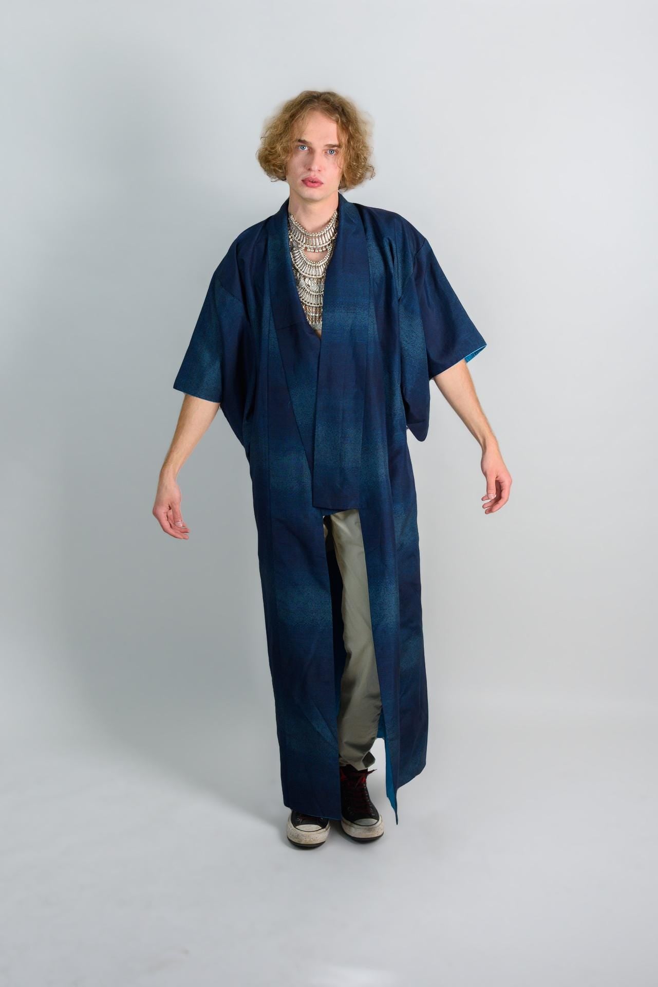 Handmade Indigo Mens Kimono Robe | Japanese Boho Festival Outfit