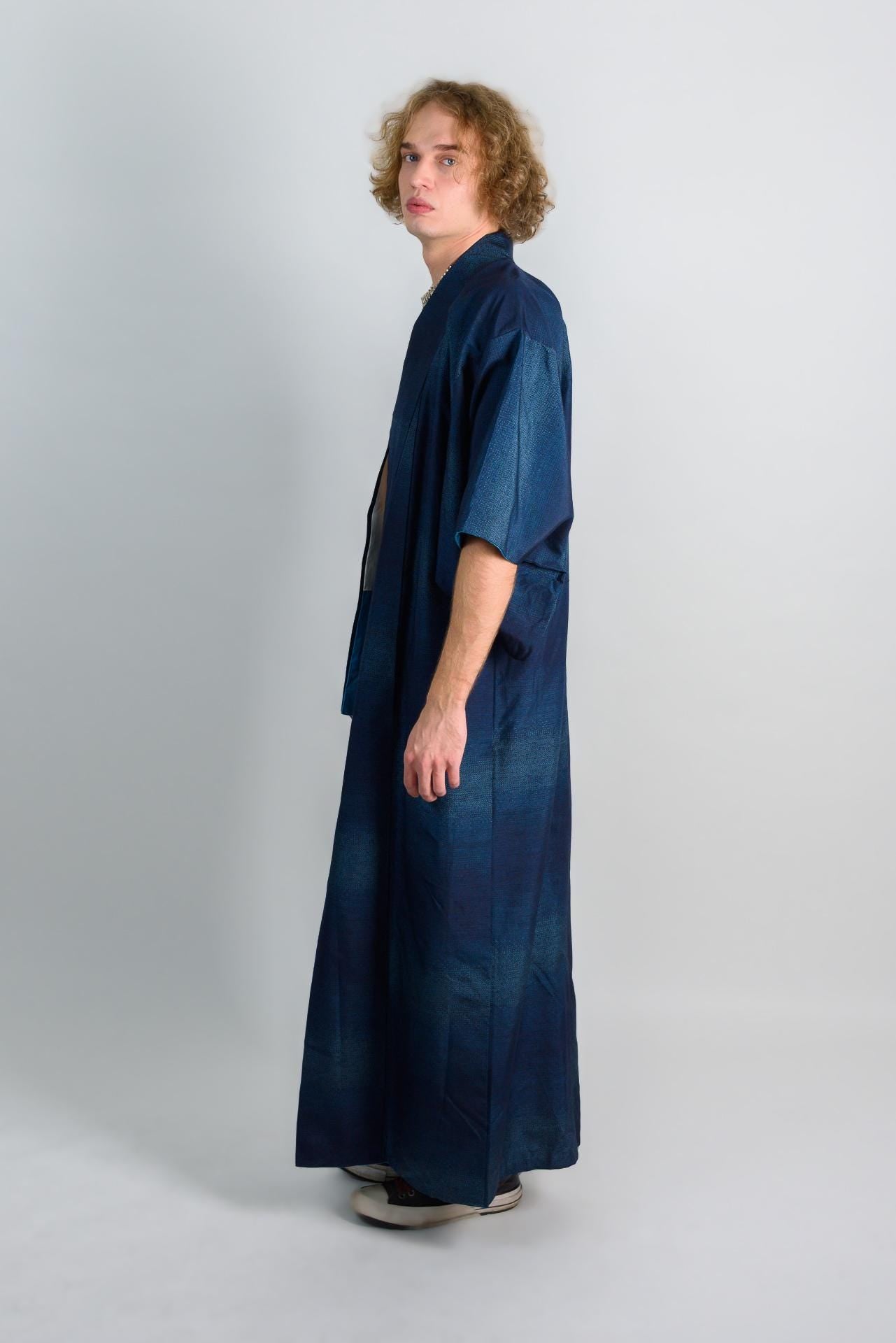 Handmade Indigo Mens Kimono Robe | Japanese Boho Festival Outfit