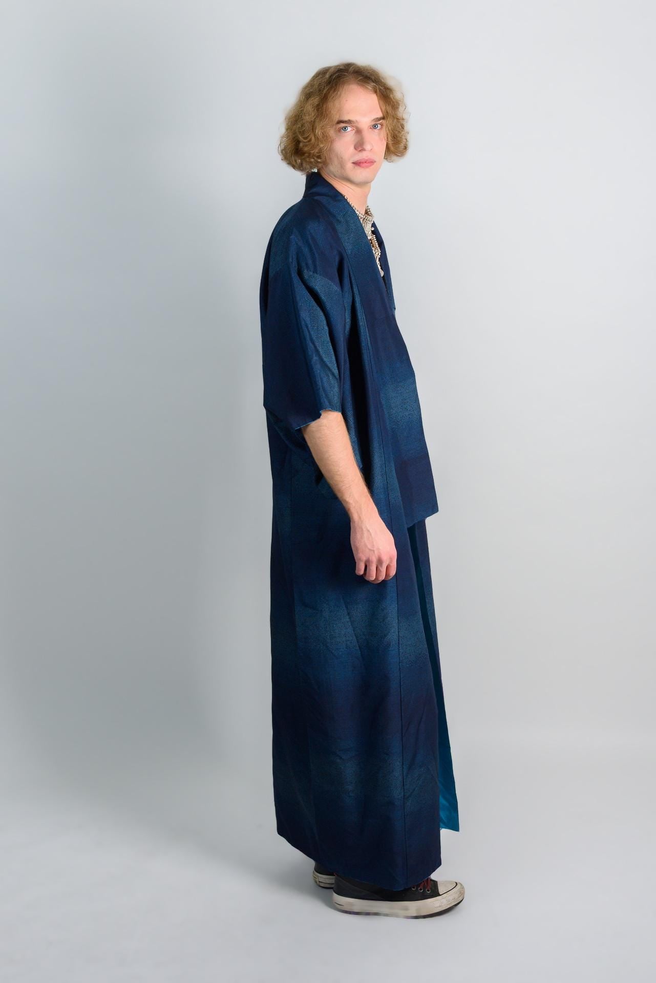 Handmade Indigo Mens Kimono Robe | Japanese Boho Festival Outfit