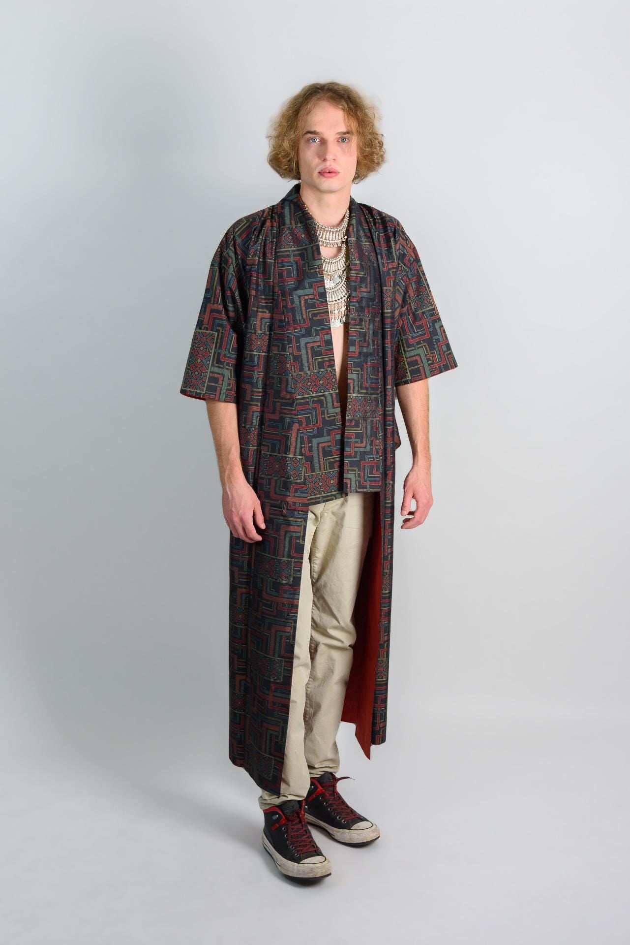 Geometric Mens Kimono: Japanese Bohemian Festival Robe