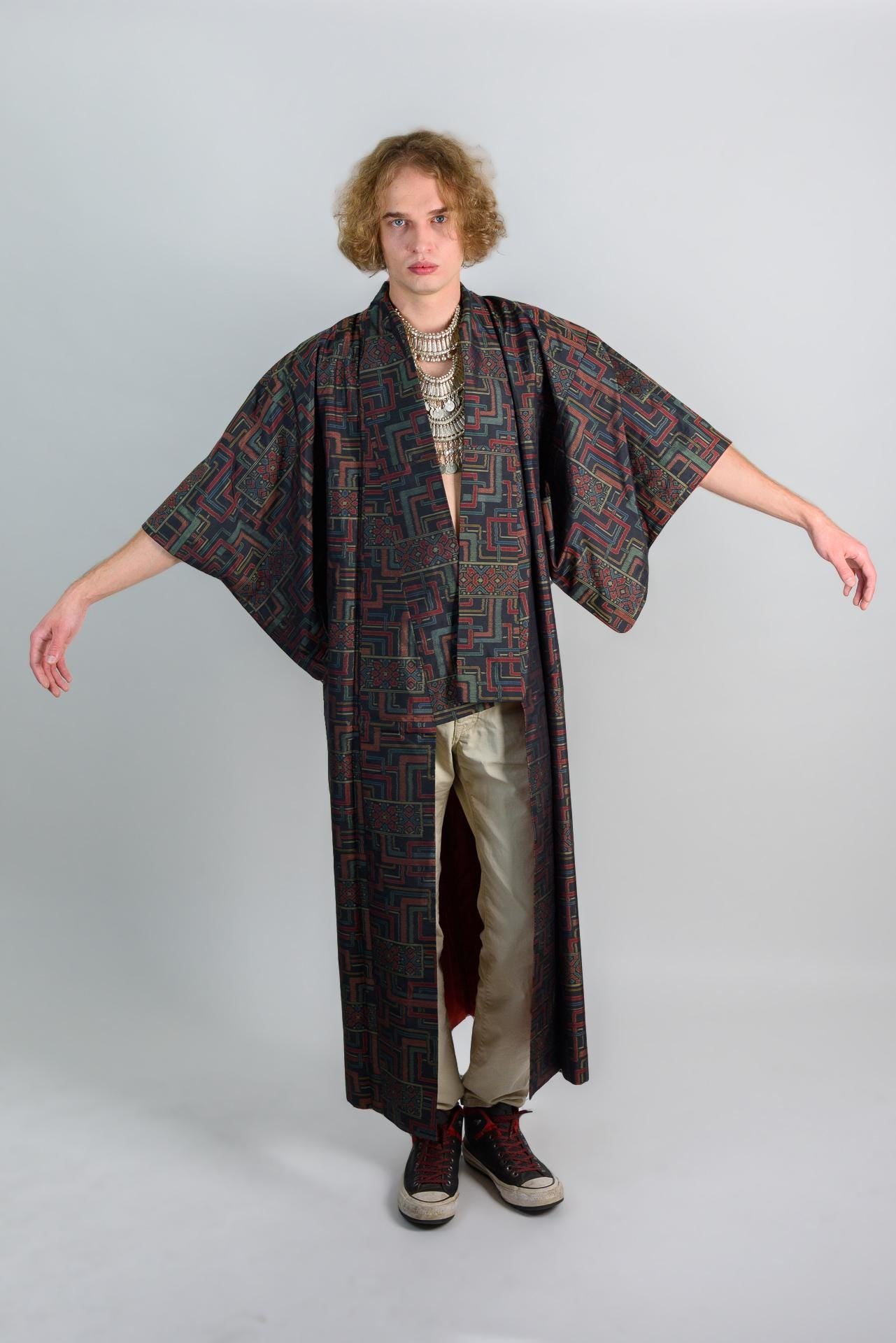 Geometric Mens Kimono: Japanese Bohemian Festival Robe