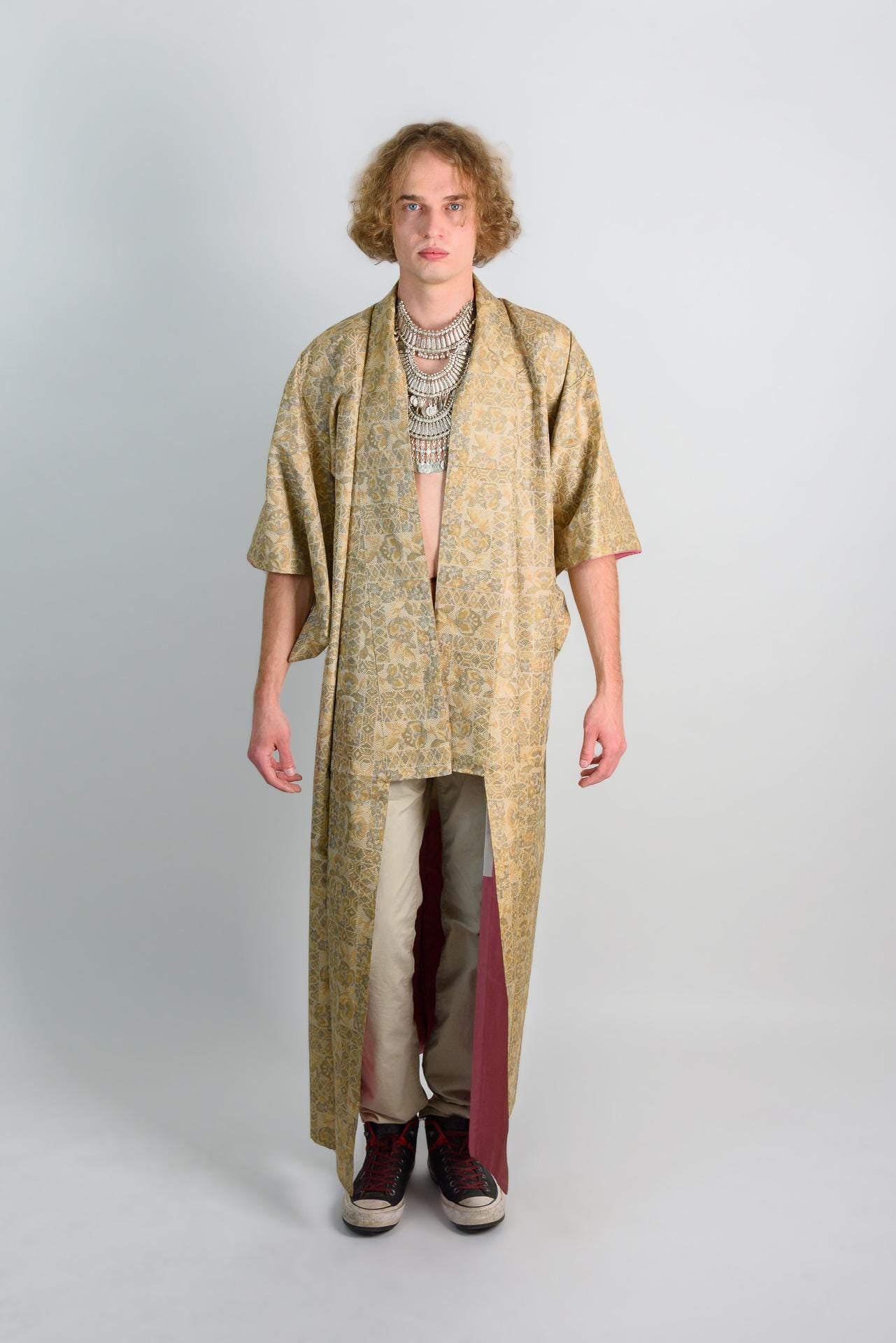 Golden Lotus Kimono Robe | Handmade Japanese Oriental Style