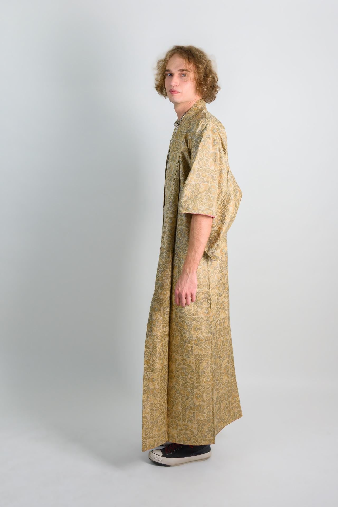 Golden Lotus Kimono Robe | Handmade Japanese Oriental Style