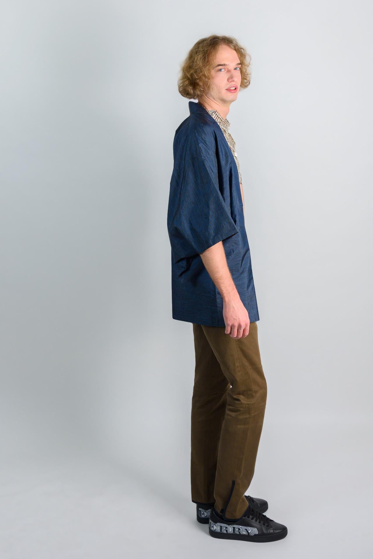 Indigo Grid Haori (羽織 – haori) – Men’s Japanese Urban Kimono Jacket