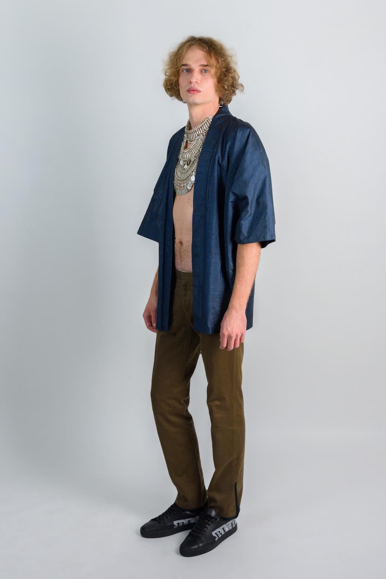 Indigo Grid Haori (羽織 – haori) – Men’s Japanese Urban Kimono Jacket