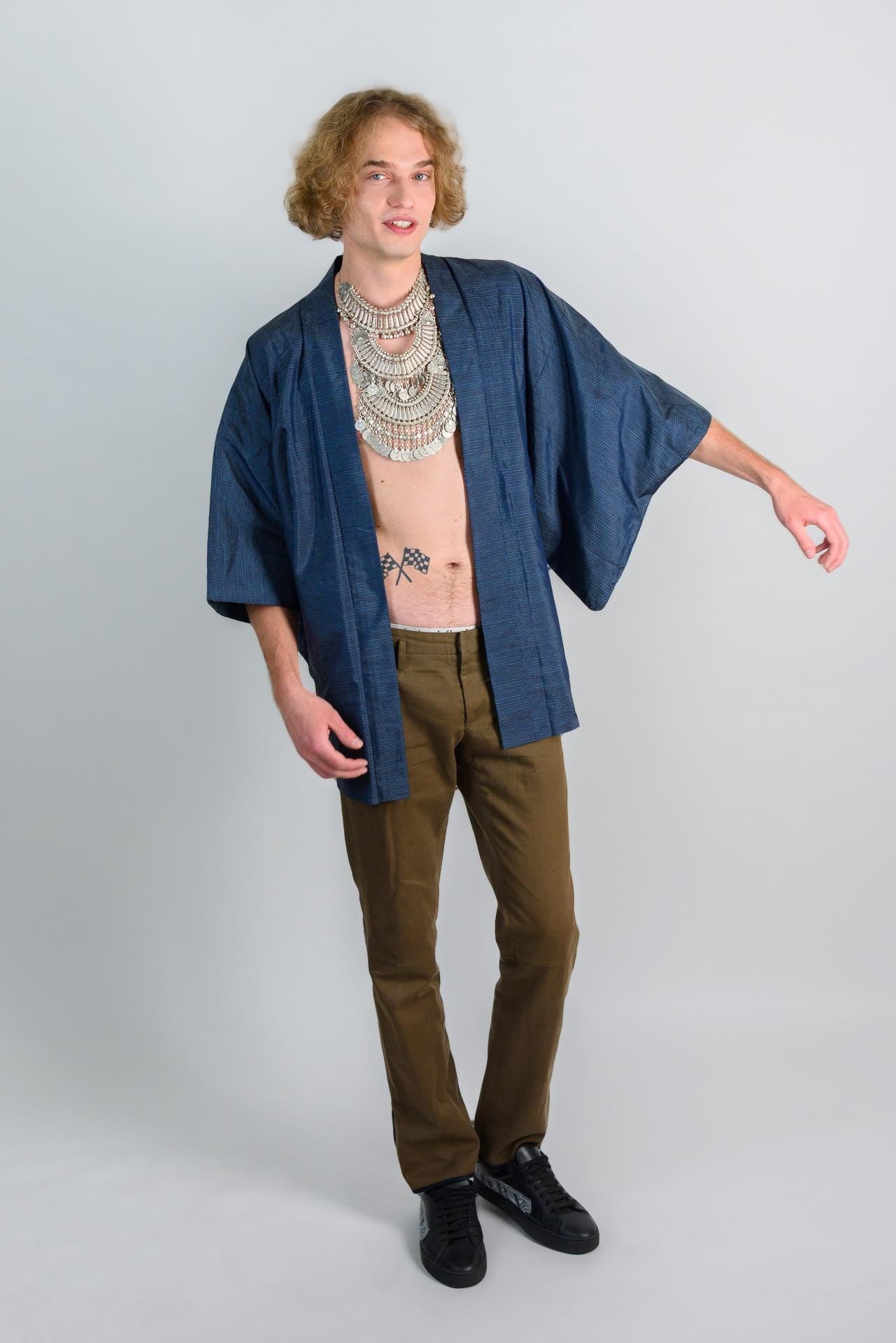 Indigo Grid Haori (羽織 – haori) – Men’s Japanese Urban Kimono Jacket