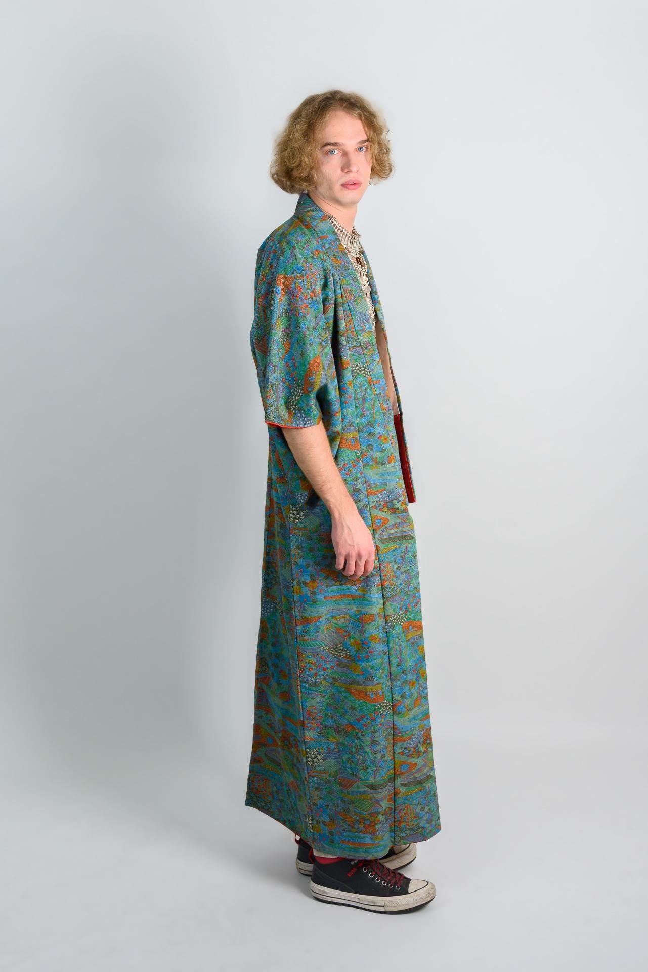 Handmade Silk Kimono Robe: Japanese Boho Festival Wear