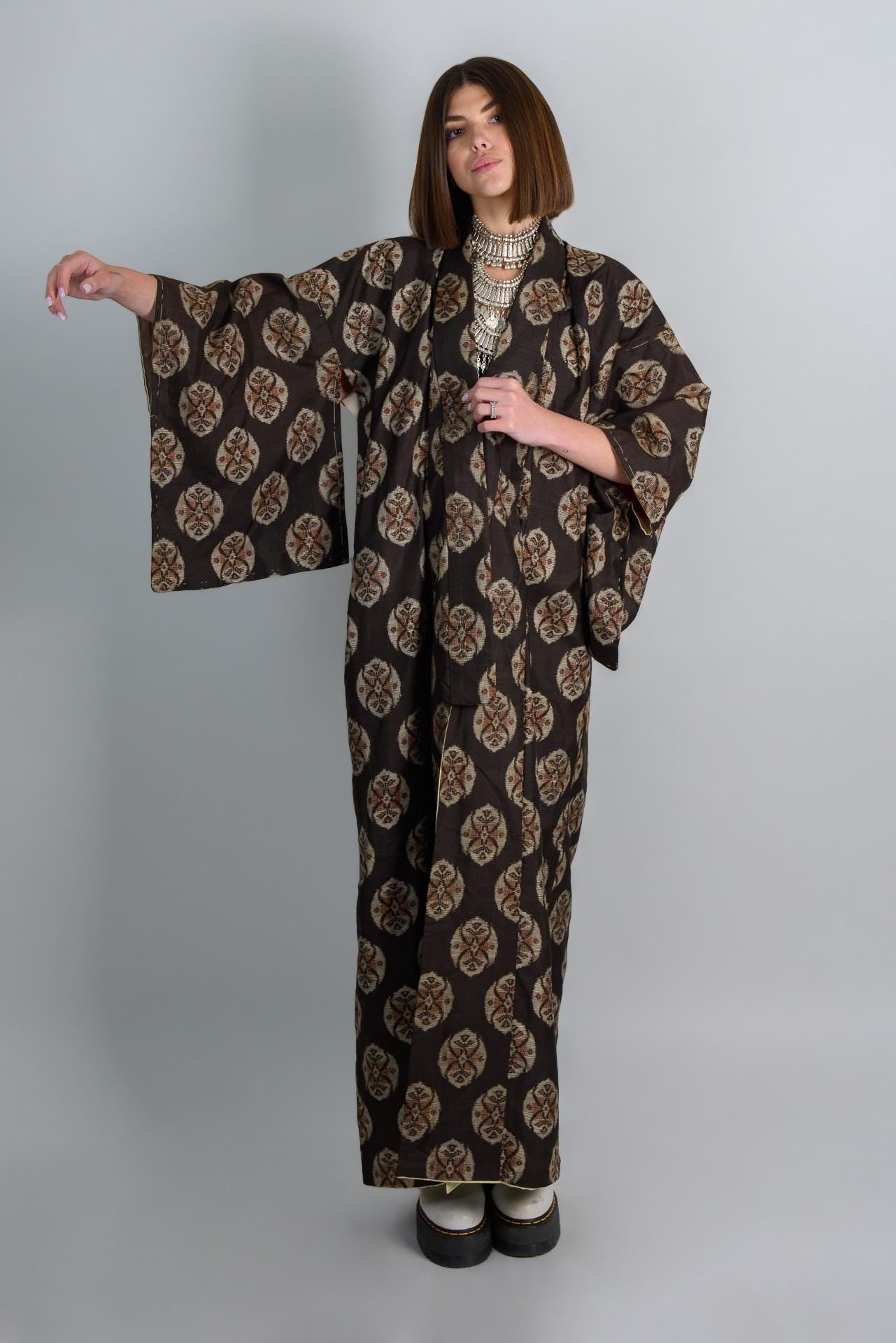 Floral Medallion Silk Kimono Robe | Handmade Japanese Clothing