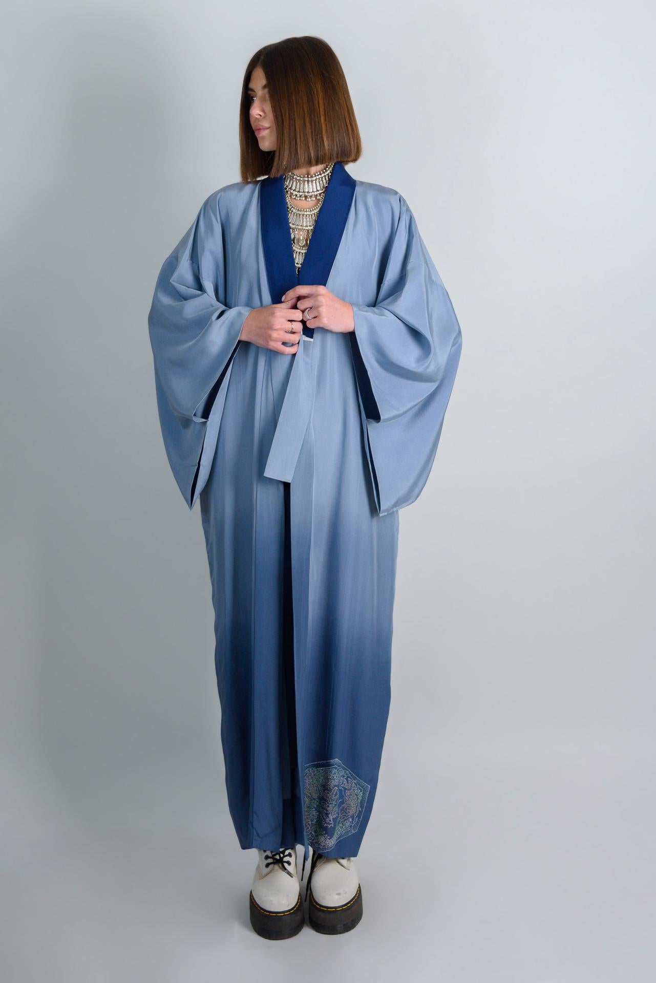 Handmade Silk Kimono Robe | Ukiyo-e Mount Fuji Print, Japanese Clothing