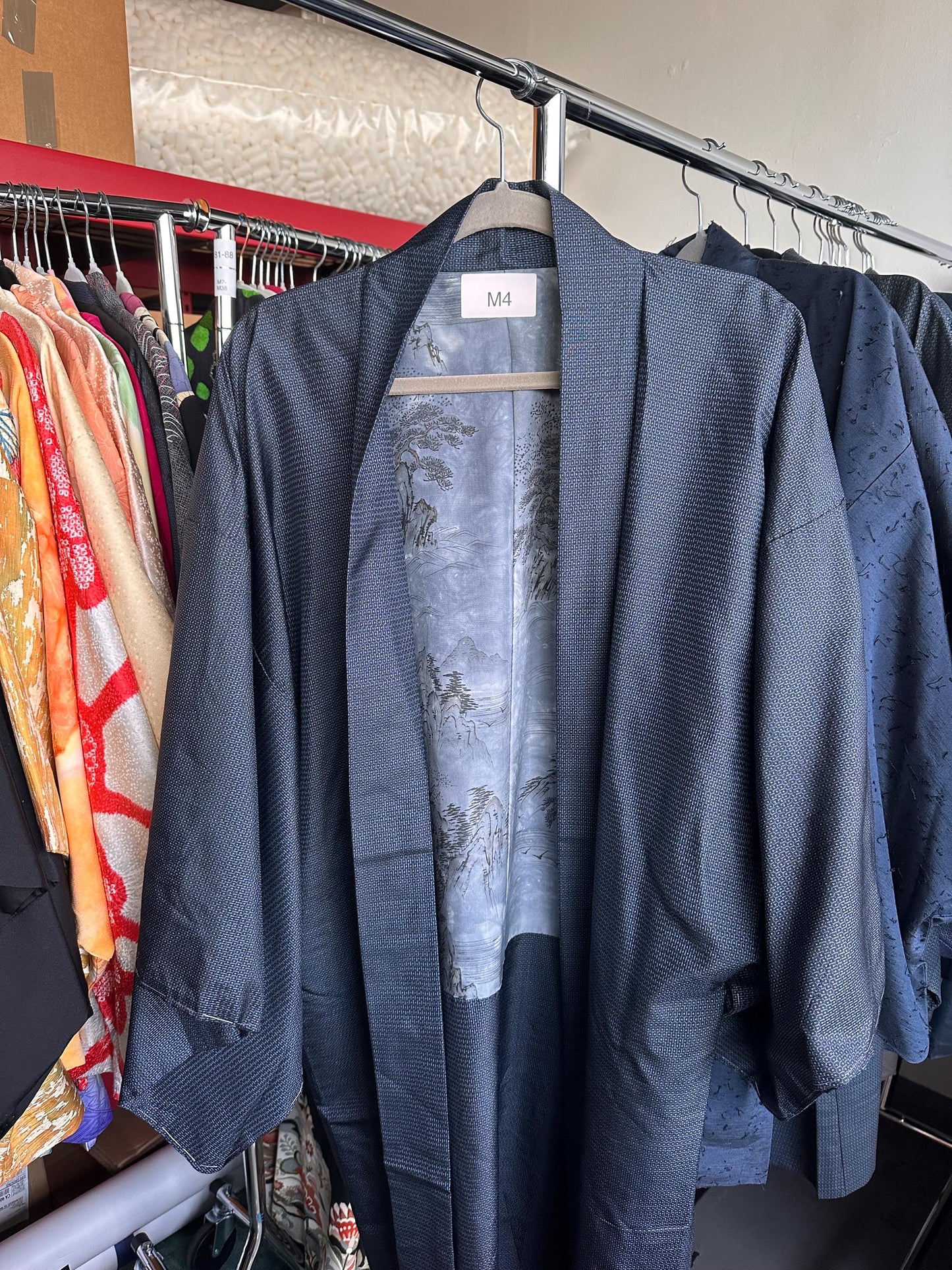 Handmade Japanese Indigo Haori Kimono - Textured Weave Mens Jacket