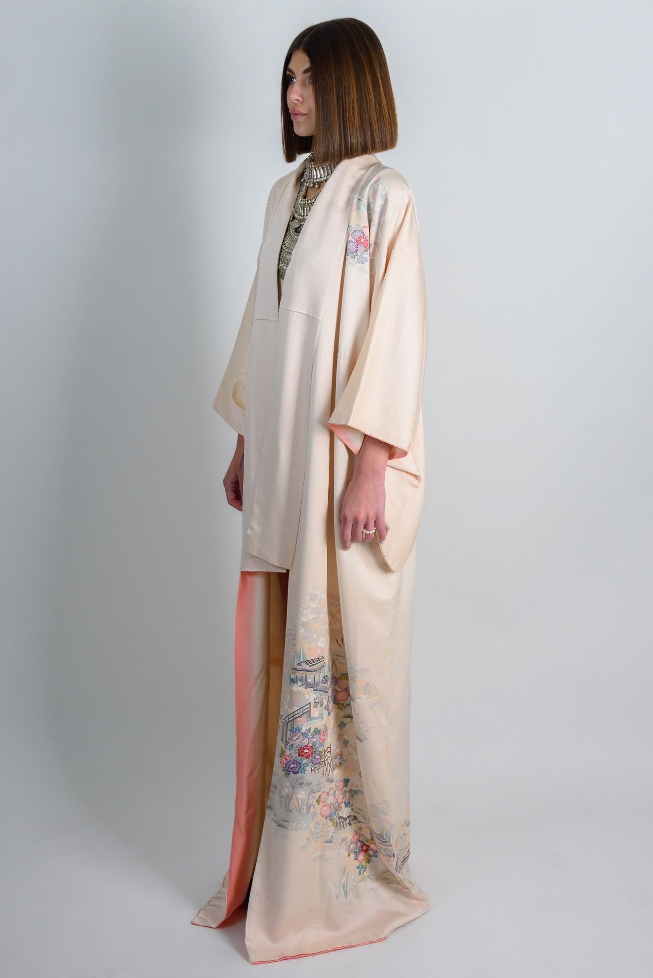 Handmade Silk Kimono | Pastel Japanese Landscape Art