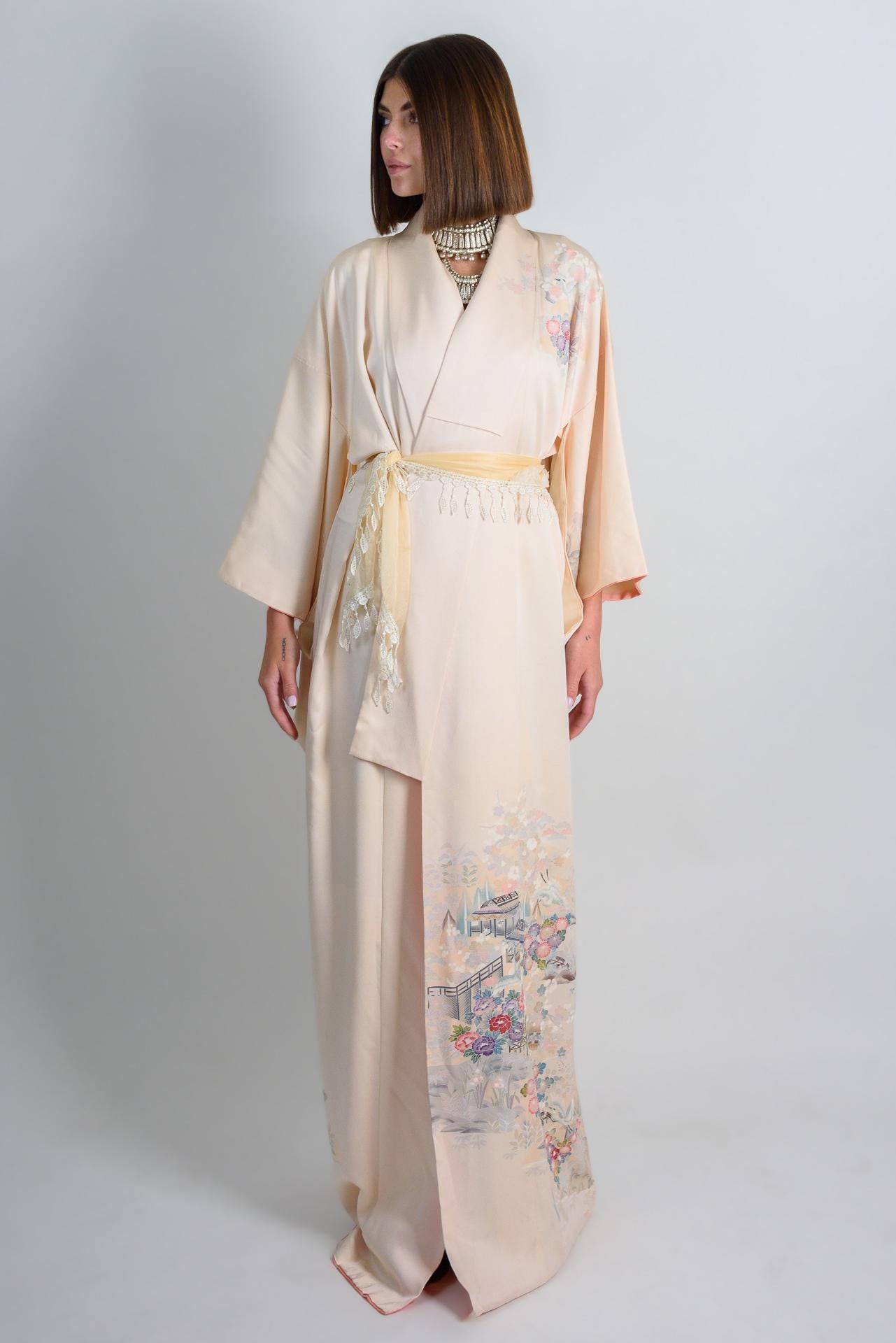 Handmade Silk Kimono | Pastel Japanese Landscape Art