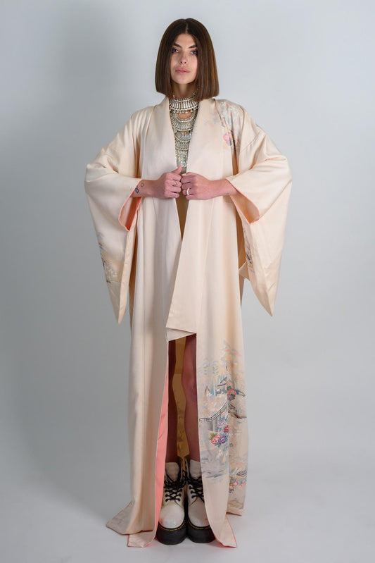 Handmade Silk Kimono | Pastel Japanese Landscape Art