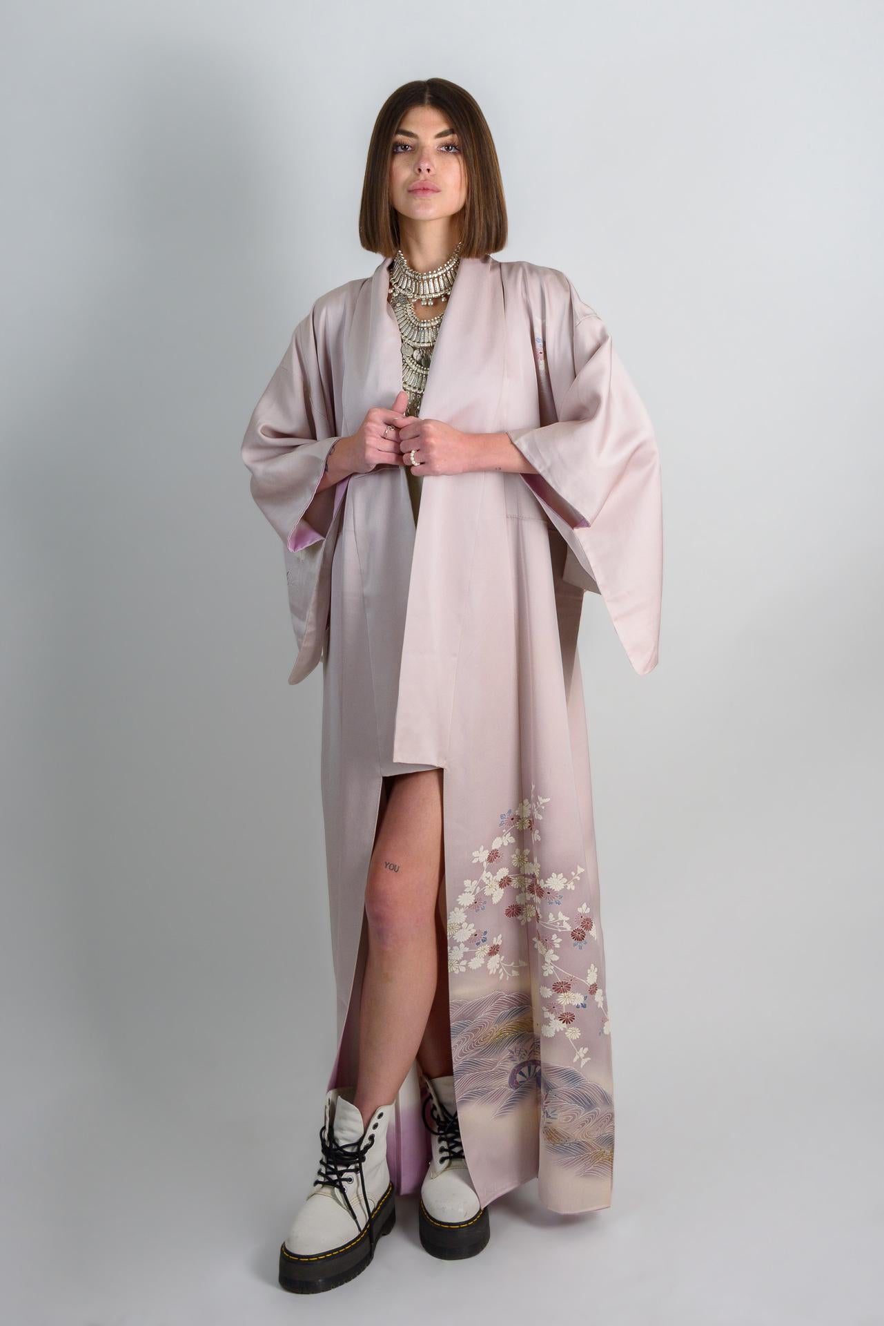 Handmade Silk Kimono Robe: Mystic Blossom Japanese Fashion