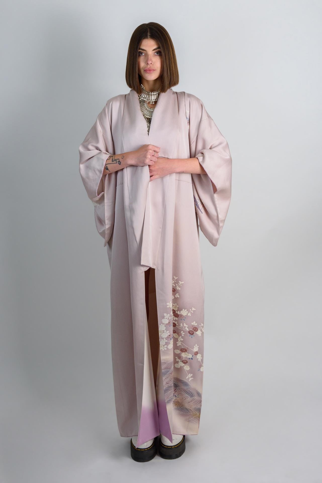 Handmade Silk Kimono Robe: Mystic Blossom Japanese Fashion