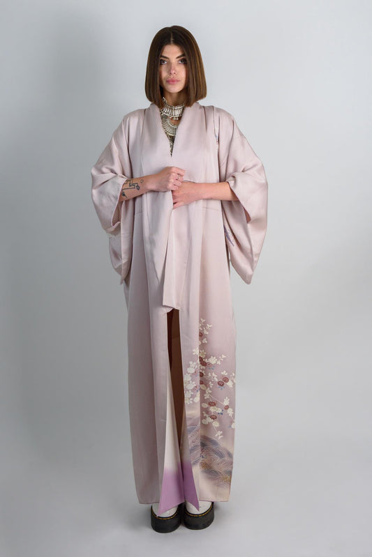 Handmade Silk Kimono Robe: Mystic Blossom Japanese Fashion
