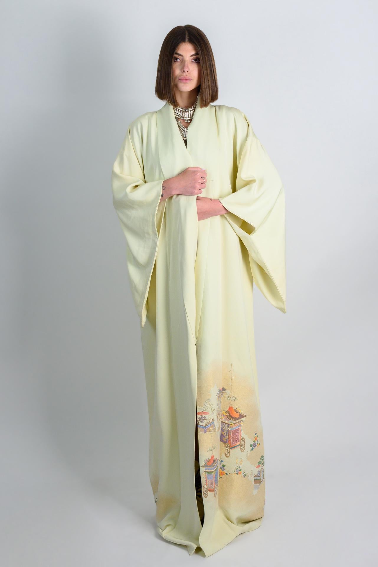 Handmade Silk Kimono Robe: Japanese Festival Carriage Design