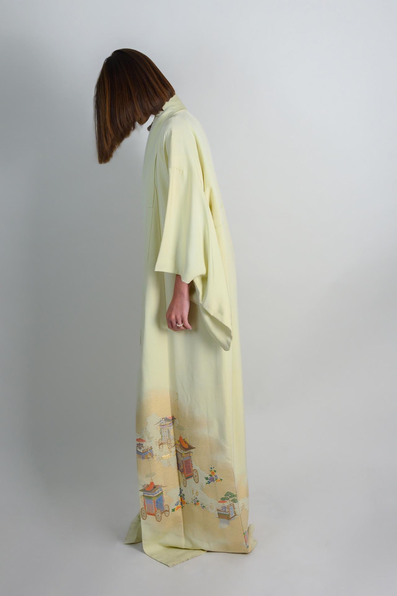 Handmade Silk Kimono Robe: Japanese Festival Carriage Design