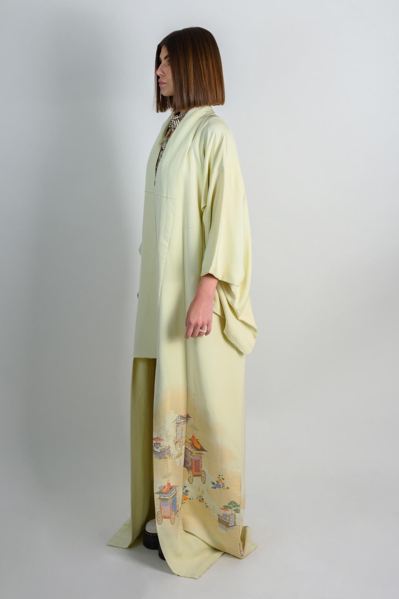 Handmade Silk Kimono Robe: Japanese Festival Carriage Design