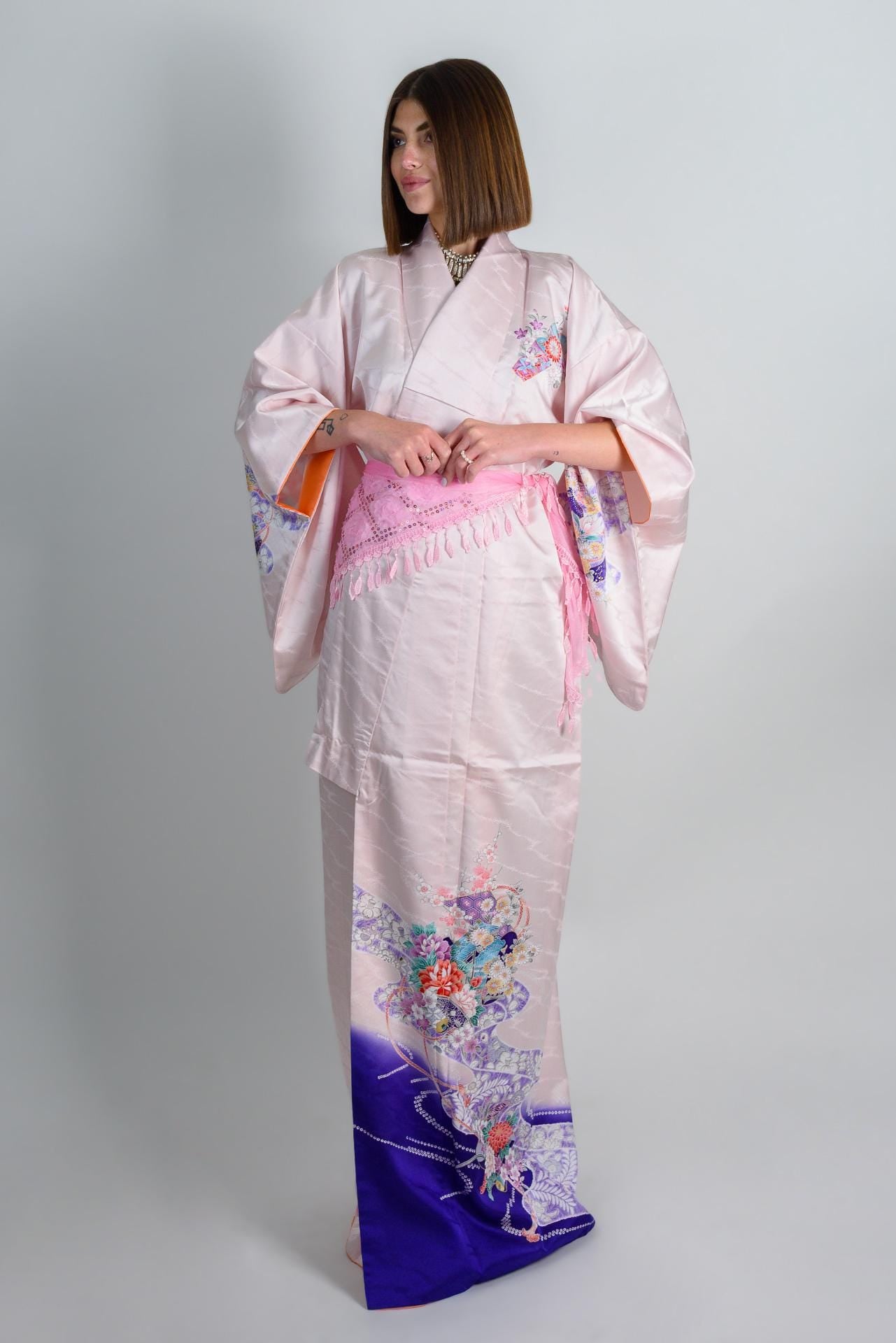 Handmade Silk Kimono Robe: Royal Bloom Storm, Japanese Fashion