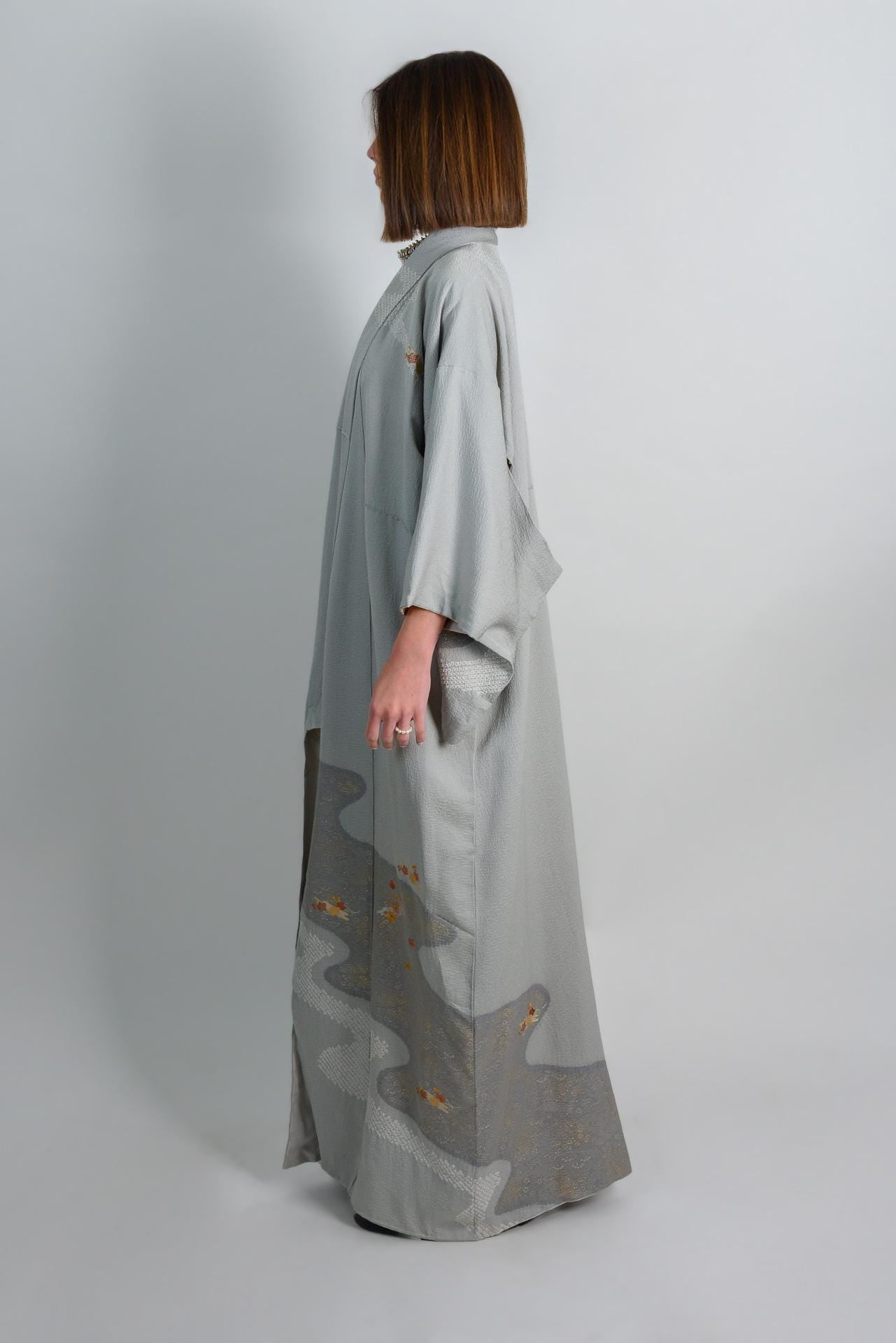 Handmade Silk Kimono Robe: Japanese Maple Leaf Design