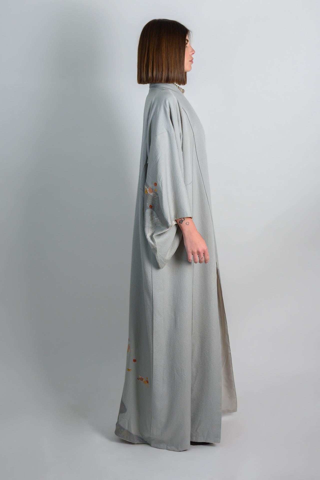 Handmade Silk Kimono Robe: Japanese Maple Leaf Design