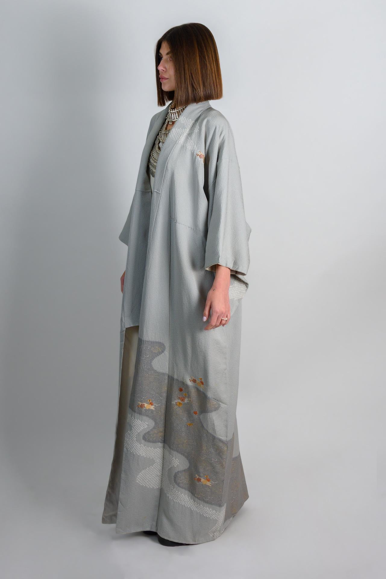 Handmade Silk Kimono Robe: Japanese Maple Leaf Design