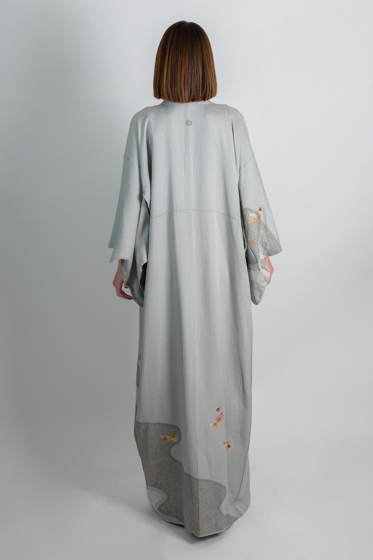 Handmade Silk Kimono Robe: Japanese Maple Leaf Design