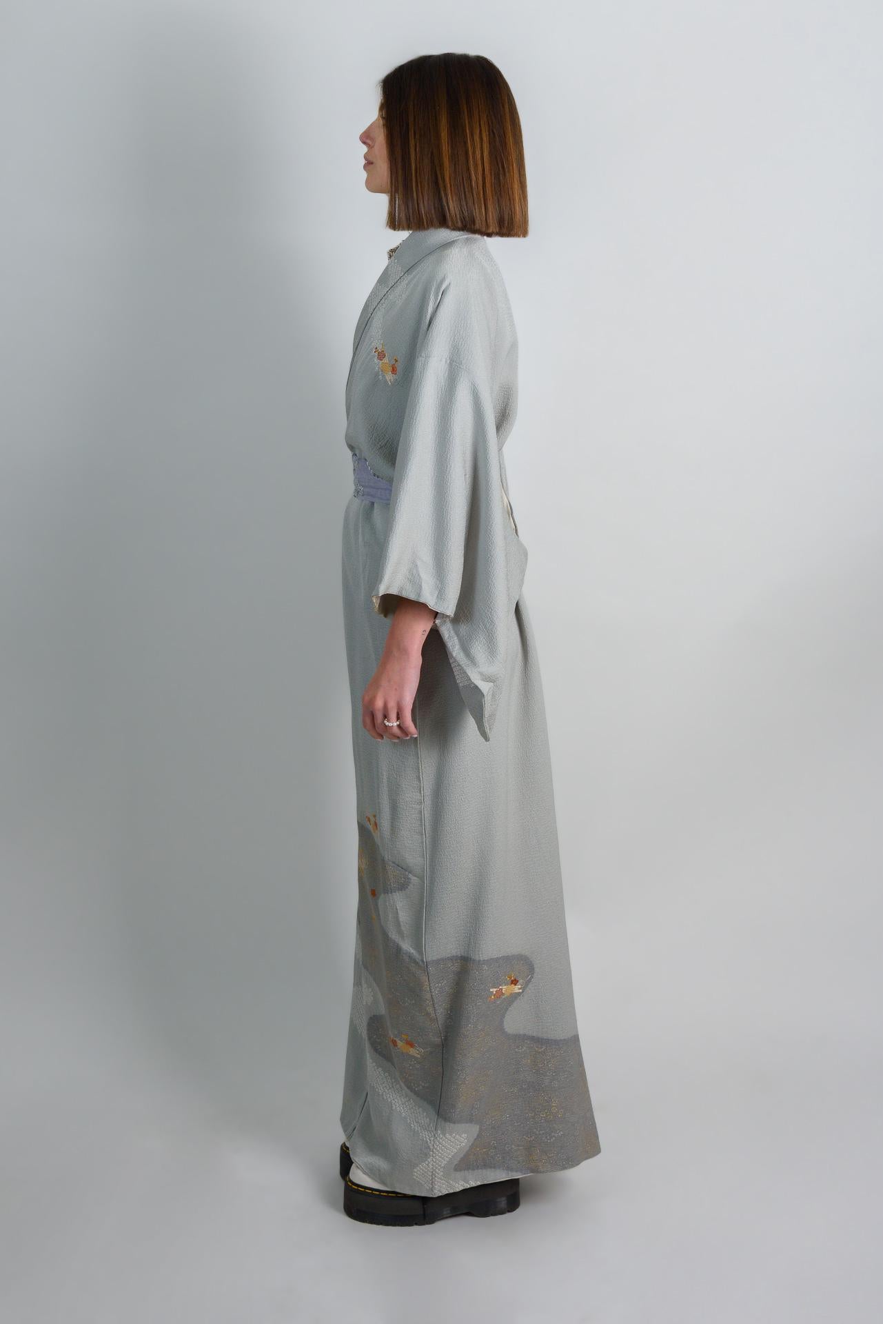 Handmade Silk Kimono Robe: Japanese Maple Leaf Design