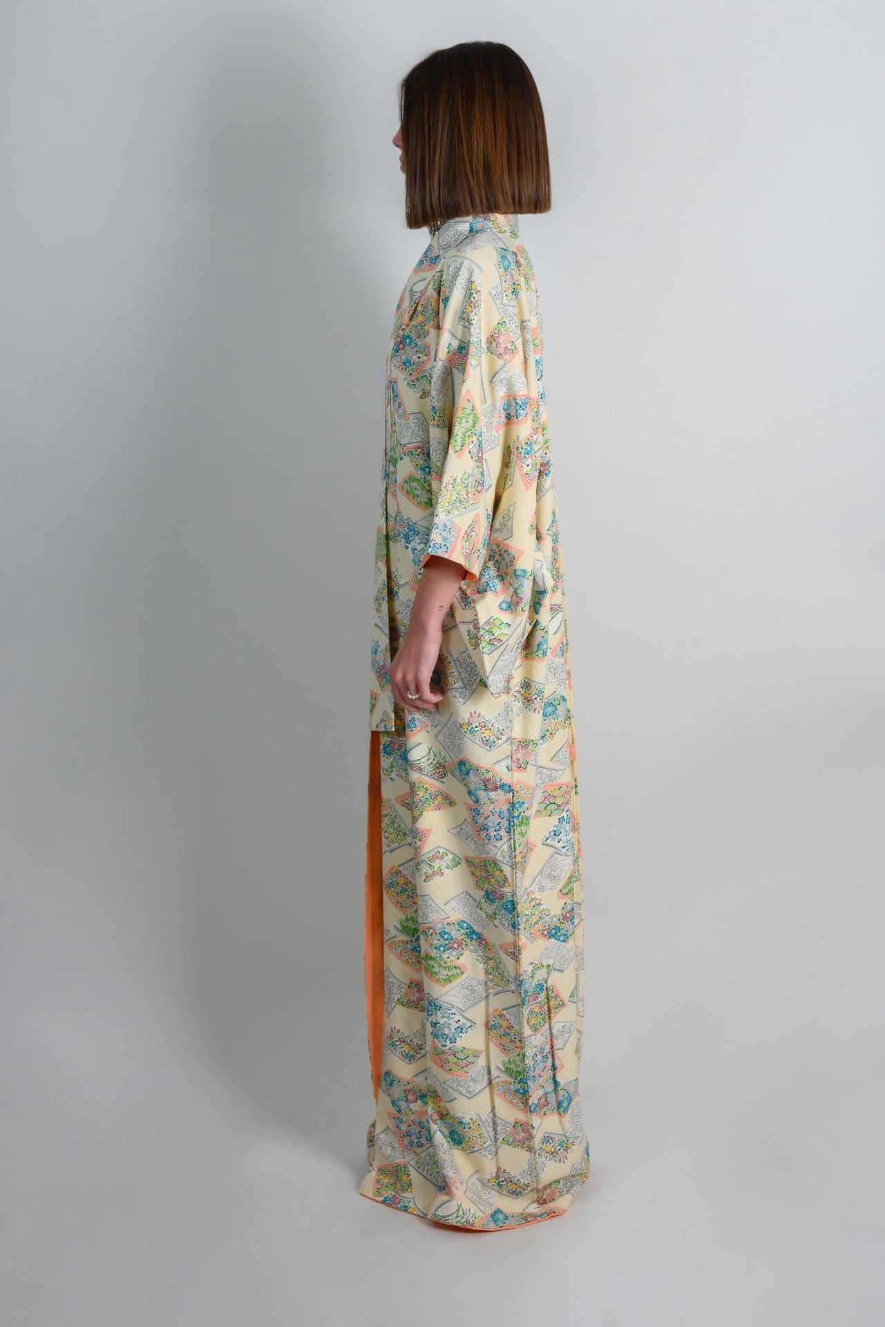 Handmade Silk Kimono Robe: Japanese Floral Paper Petal Design