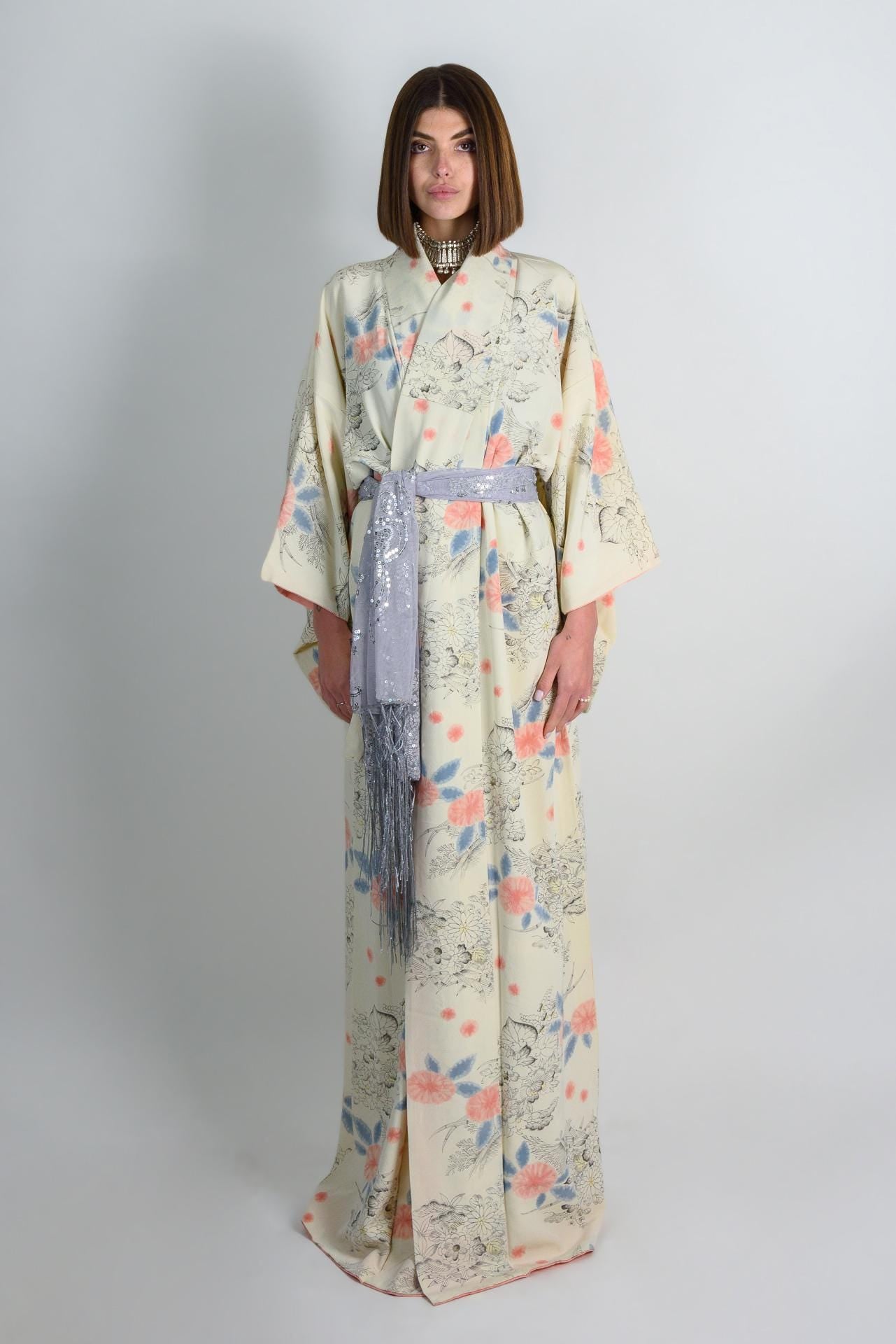 Handmade Silk Kimono Robe | Floral Japanese Clothing