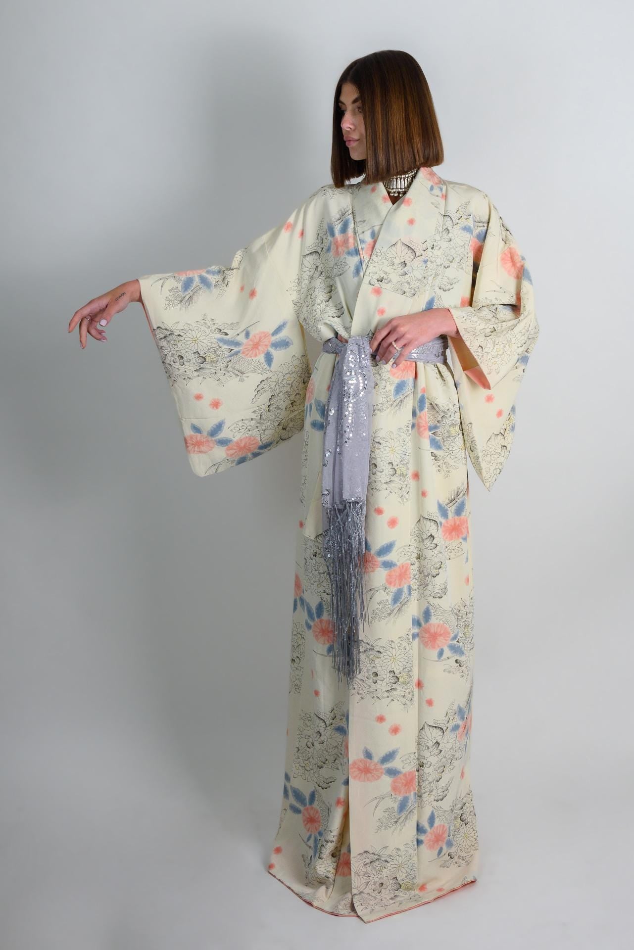 Handmade Silk Kimono Robe | Floral Japanese Clothing