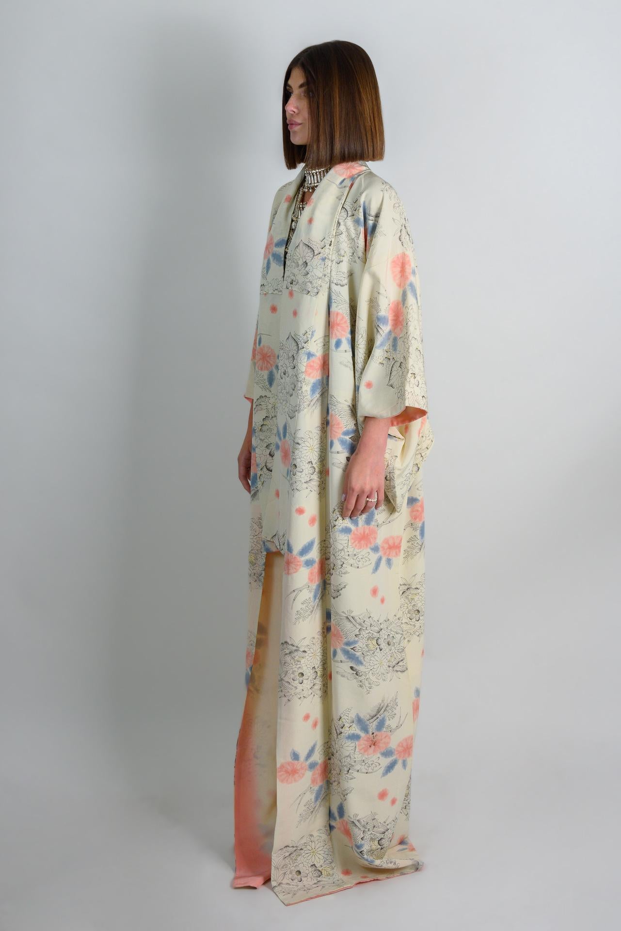 Handmade Silk Kimono Robe | Floral Japanese Clothing