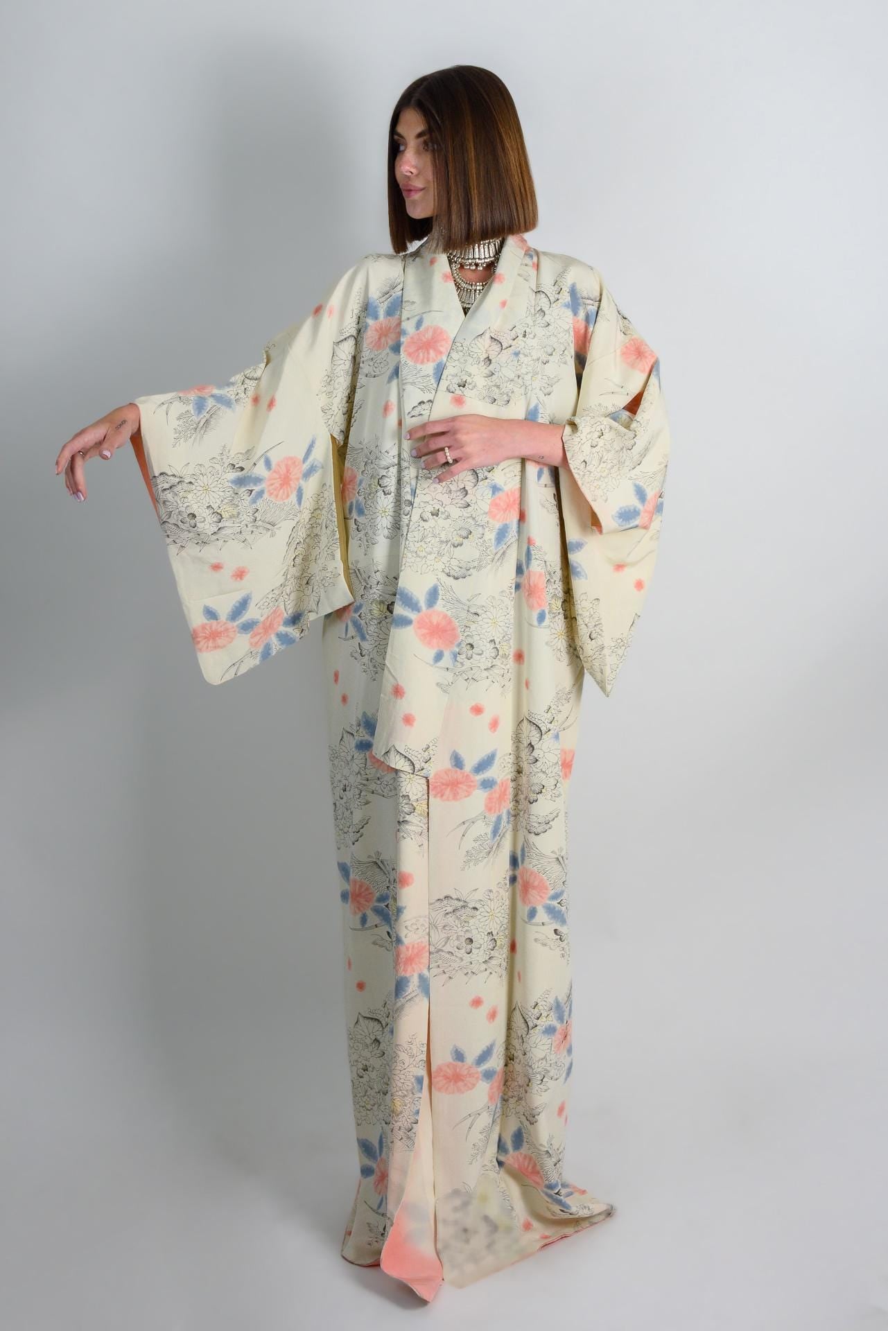 Handmade Silk Kimono Robe | Floral Japanese Clothing