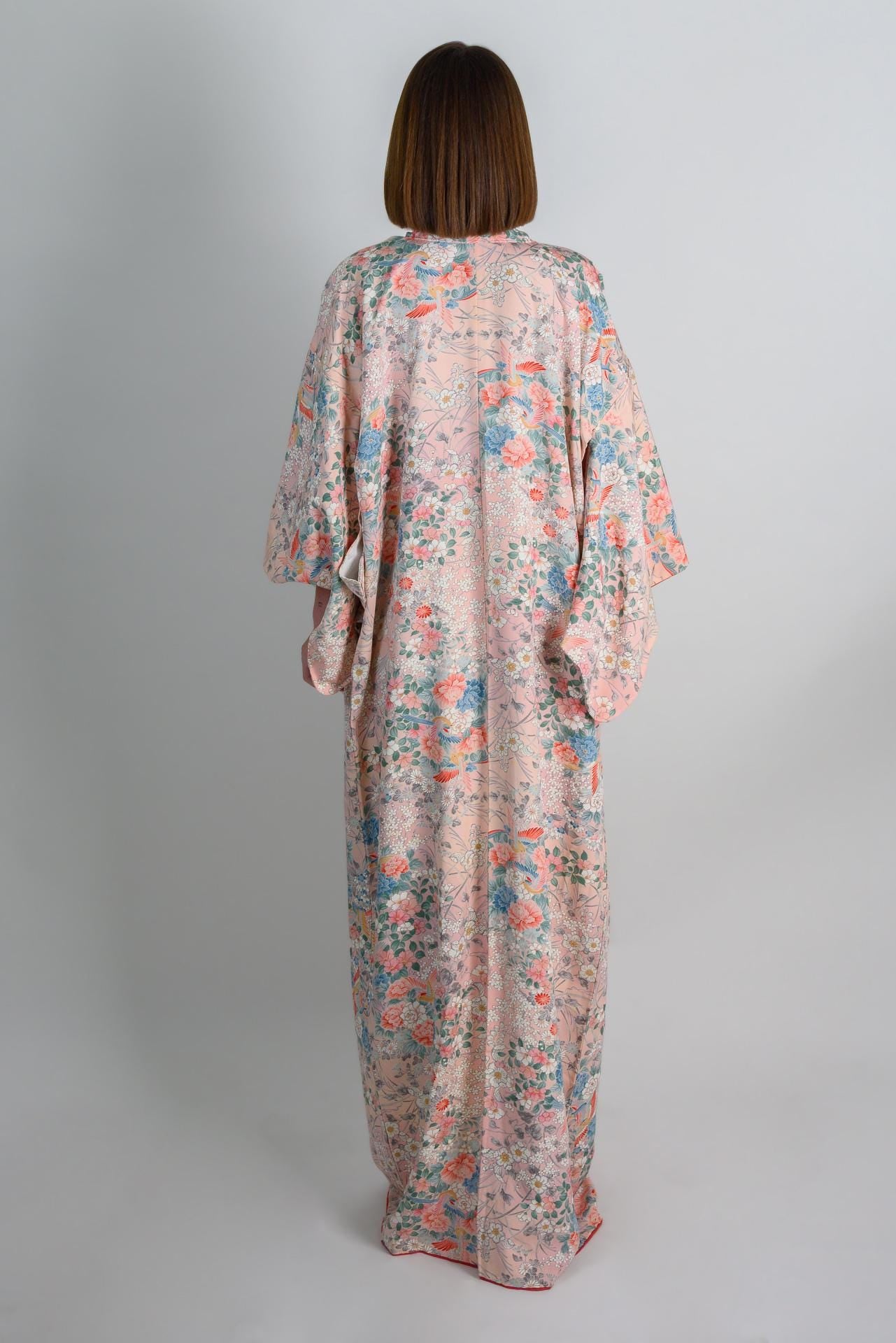 Handmade Silk Kimono | Peach Blossom Floral Japanese Robe