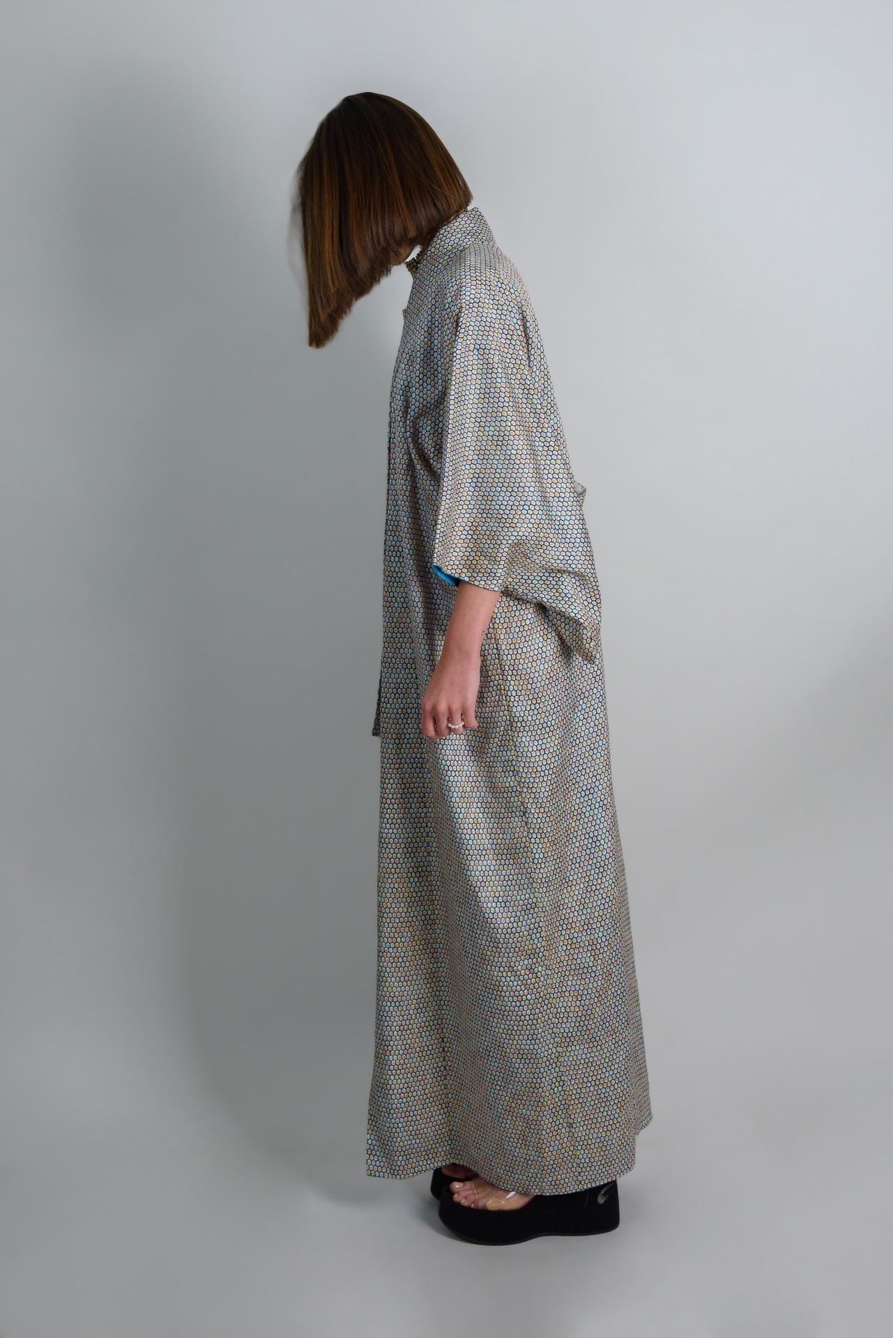 Handmade Silk Kimono Robe: Celestial Geometric Print, Japanese Style