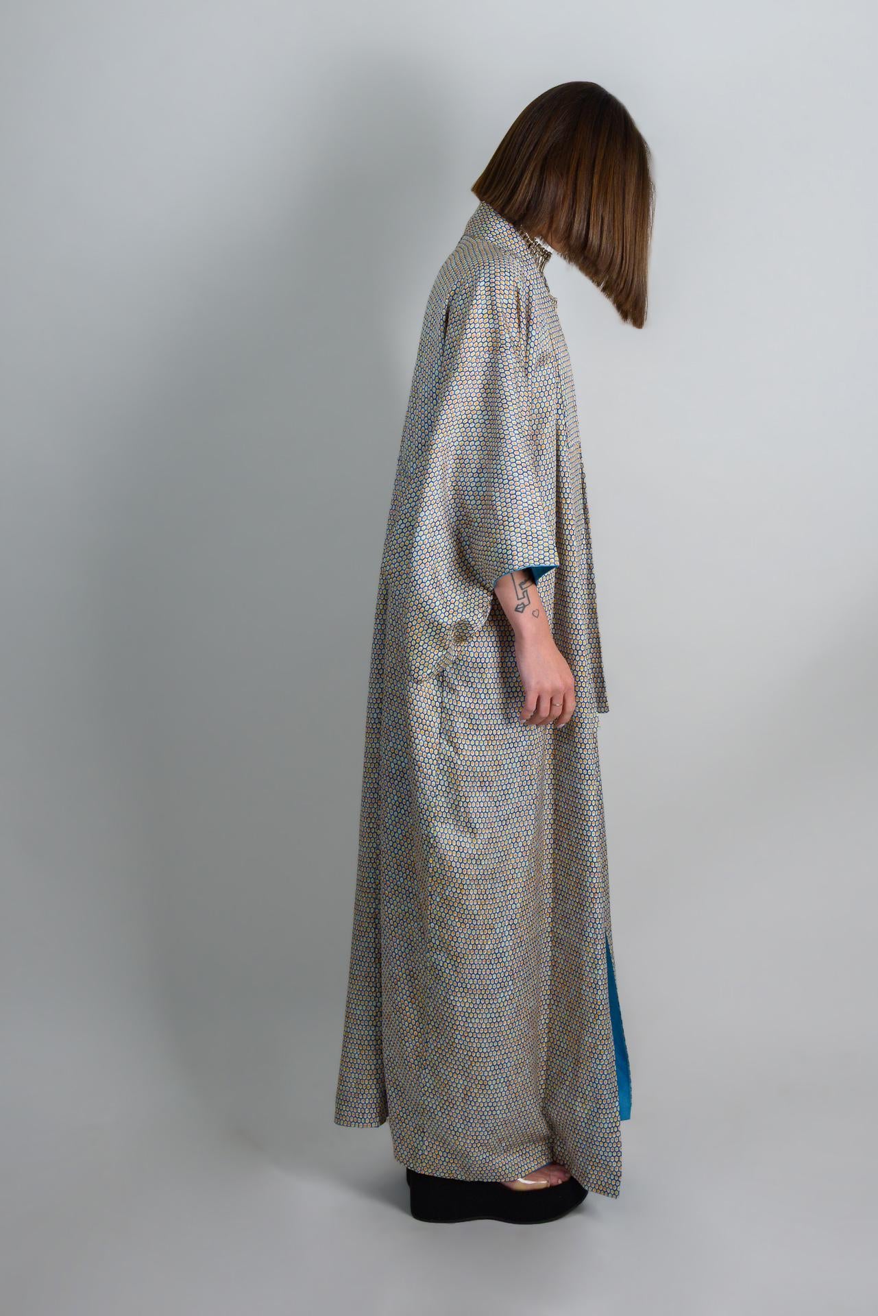 Handmade Silk Kimono Robe: Celestial Geometric Print, Japanese Style