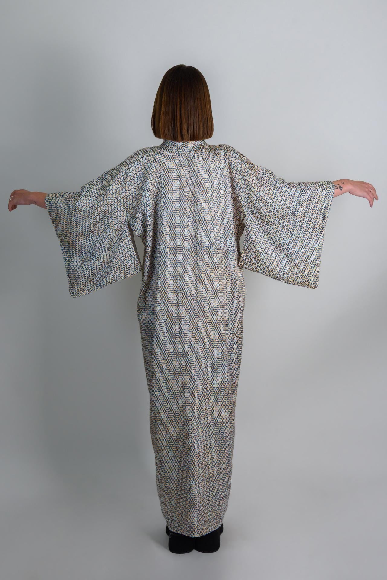 Handmade Silk Kimono Robe: Celestial Geometric Print, Japanese Style