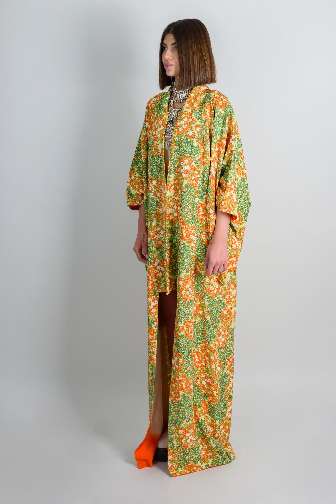 Handmade Japanese Silk Kimono Robe | Floral Boho Festival Outfit