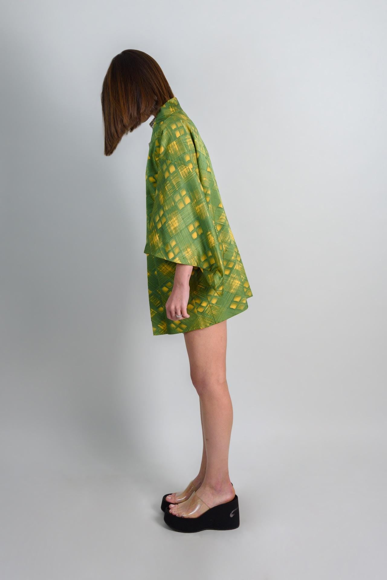 Green Silk Haori: Japanese Shibori Kimono Jacket