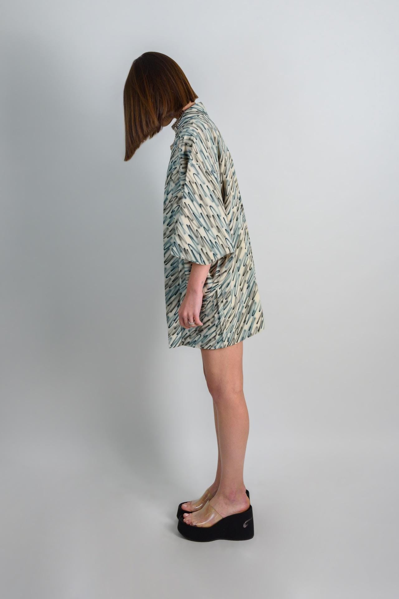 Silk Haori Kimono: Japanese Bohemian Robe, Abstract Brushstroke Jacket