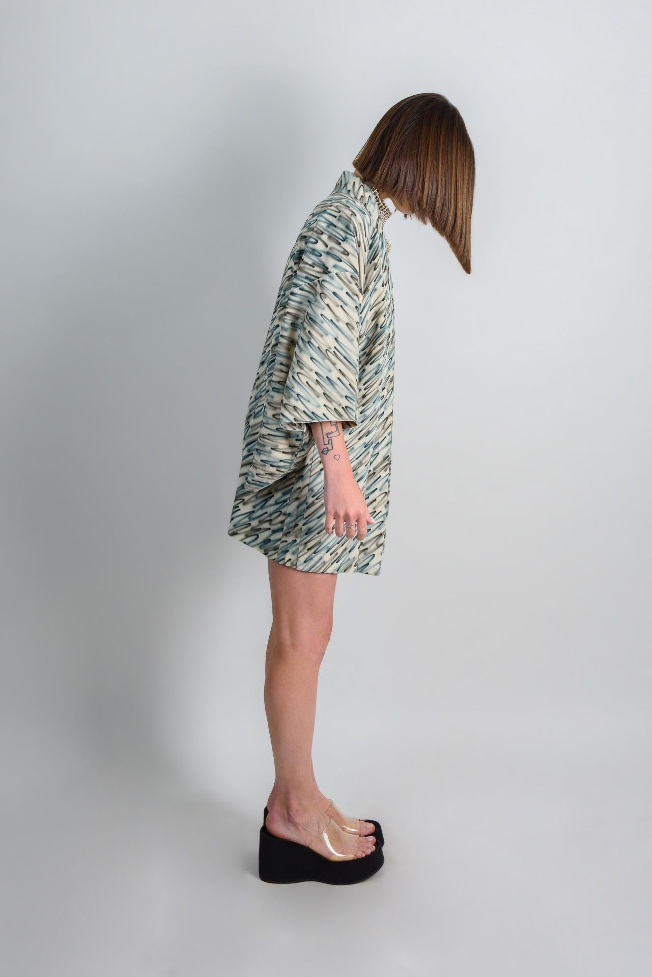 Silk Haori Kimono: Japanese Bohemian Robe, Abstract Brushstroke Jacket