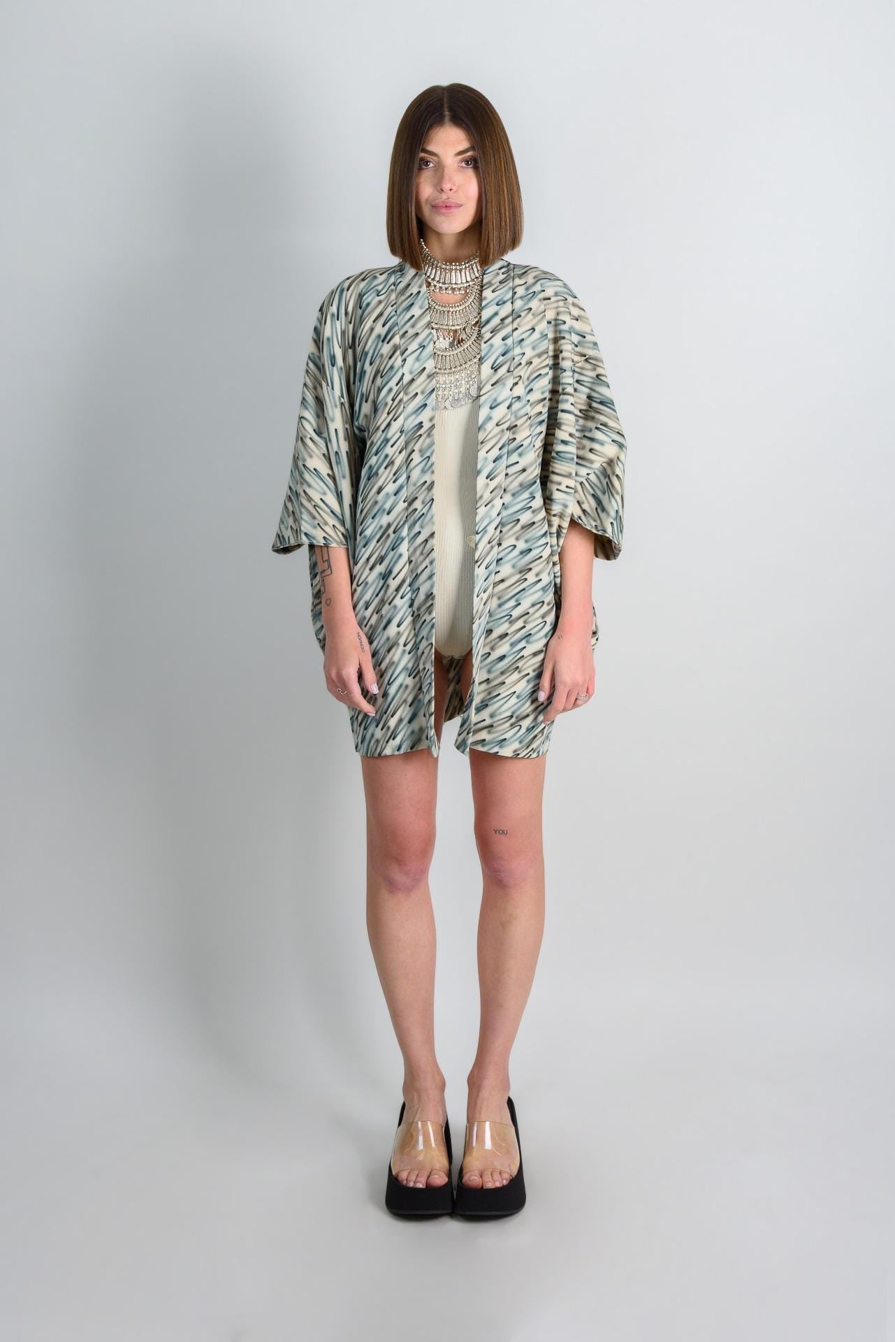 Silk Haori Kimono: Japanese Bohemian Robe, Abstract Brushstroke Jacket