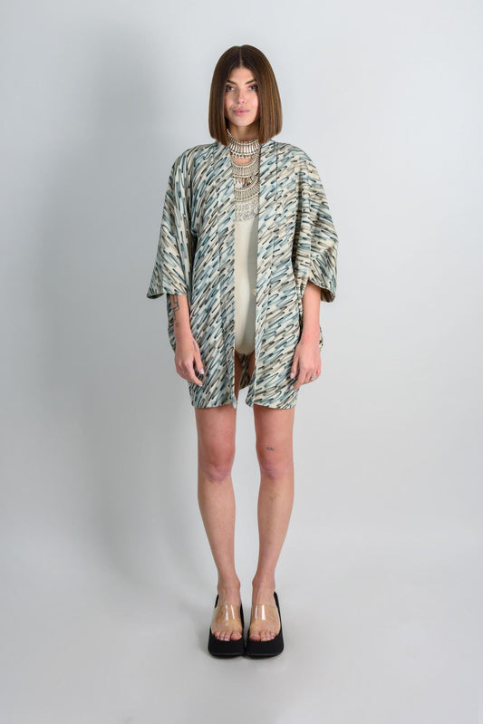 Silk Haori Kimono: Japanese Bohemian Robe, Abstract Brushstroke Jacket