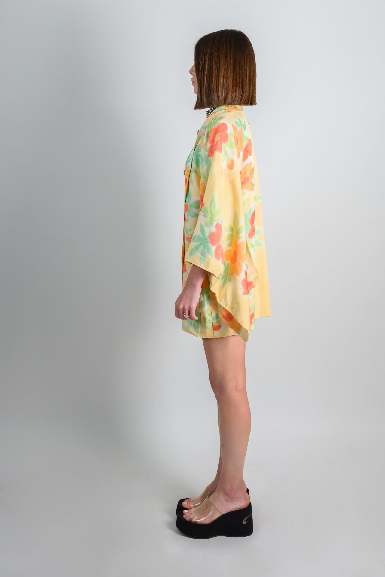 Handmade Silk Floral Haori: Japanese Boho Kimono Robe